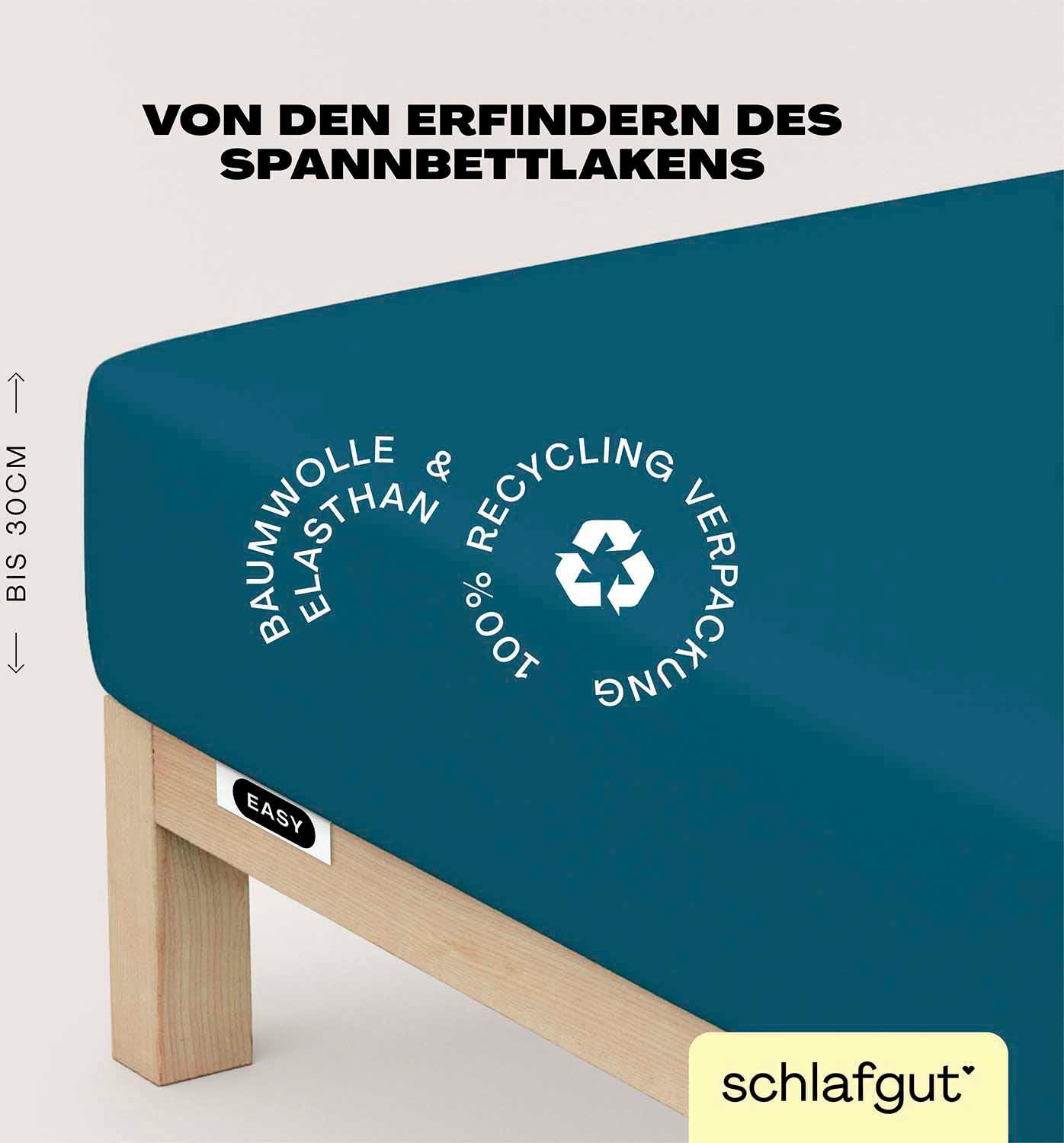 Schlafgut Spannbettlaken "EASY JERSEY ELASTHAN Bettlaken, 170 g/m², 95% Baumwolle, 5% Elasthan" Spannbettlaken bis 30 cm Höhe, bügelfrei, pflegeleicht, perfekter Sitz