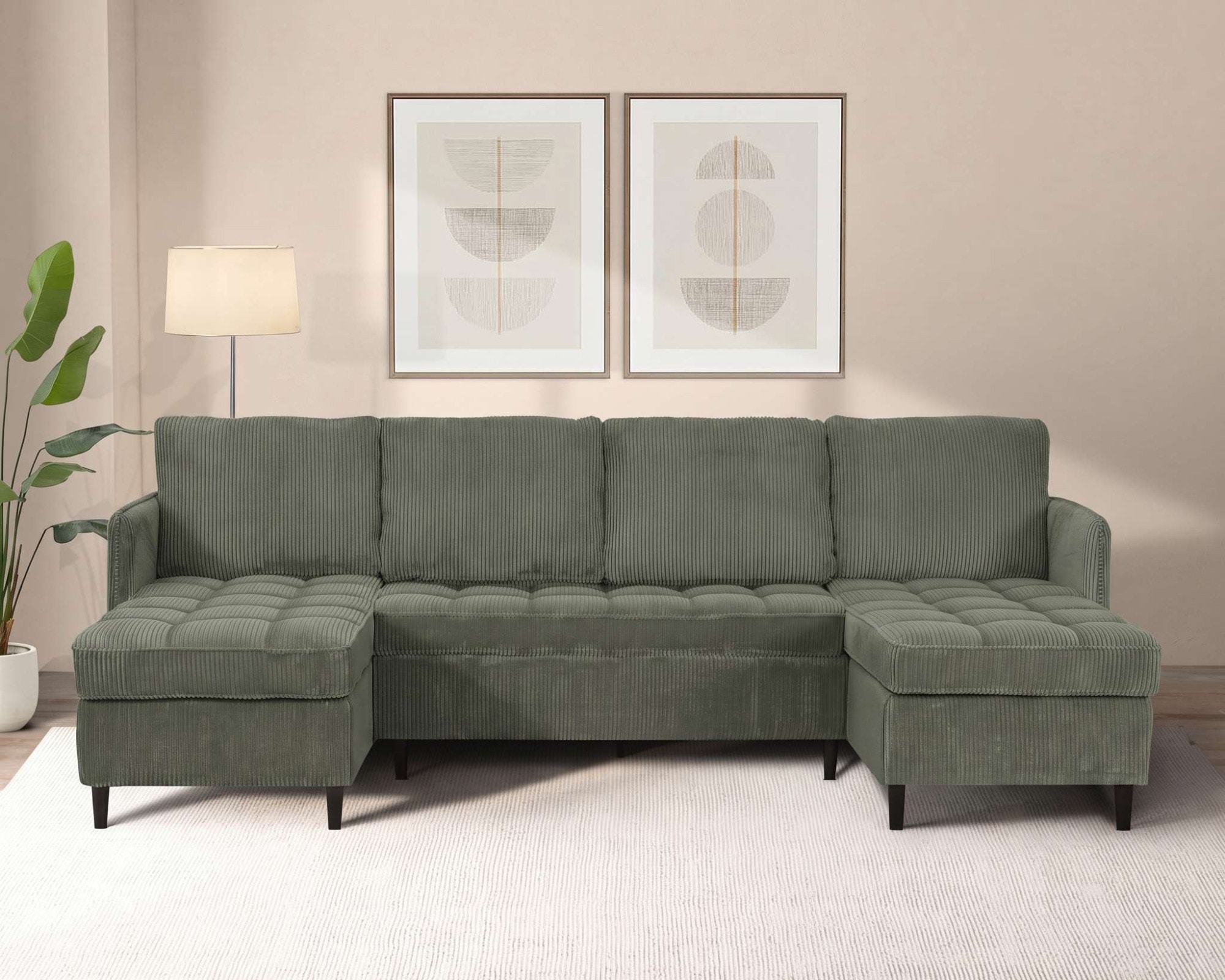 Dorel Home Wohnlandschaft "LINDHUS, Cord, Modulsofa, verschiedene Stellvarianten" Breite als U-Form (254cm) mit Verbindern fixierbar, Recamiere,Stauraum