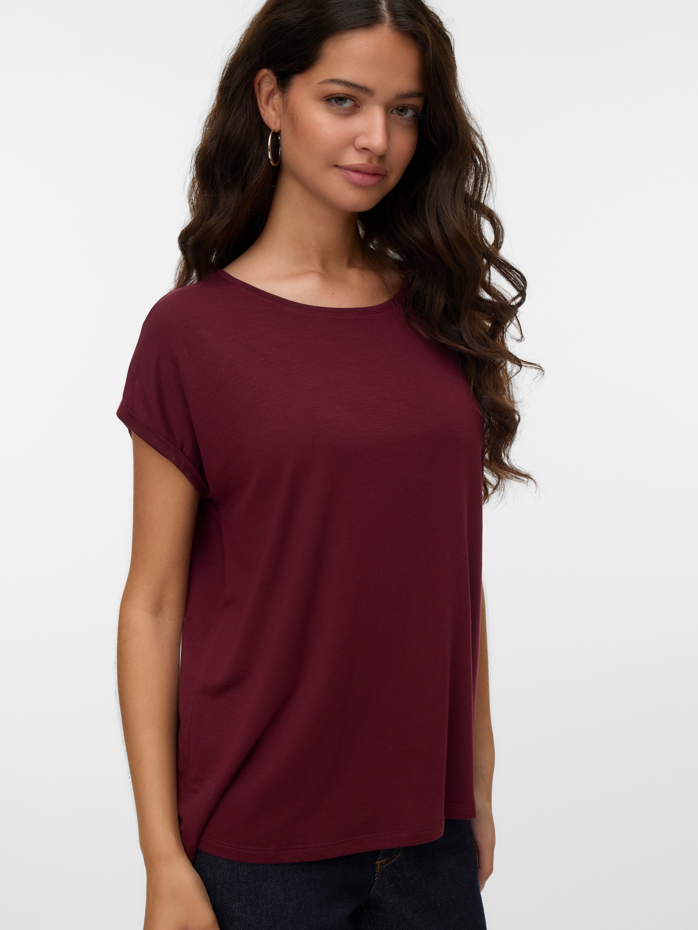 Vero Moda Rundhalsshirt "VMAVA PLAIN SS TOP GAJRS NOOS" Materialmix, regula günstig online kaufen