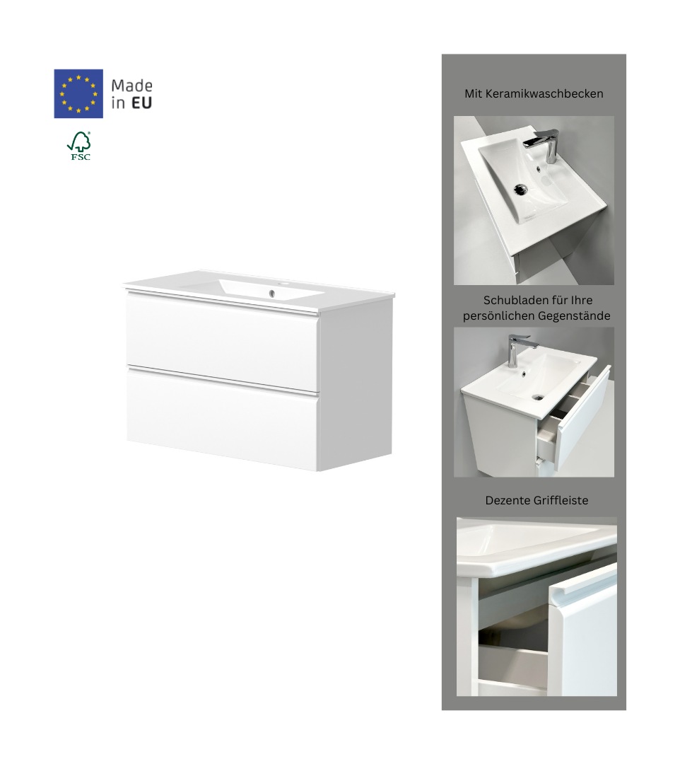 welltime Waschtisch »Cosmos in verschiedenen Ausführungen inkl. Waschbecken«, Badmöbel, Waschplatz mit 2 Schubladen, Soft-Close-Funktion, FSC®