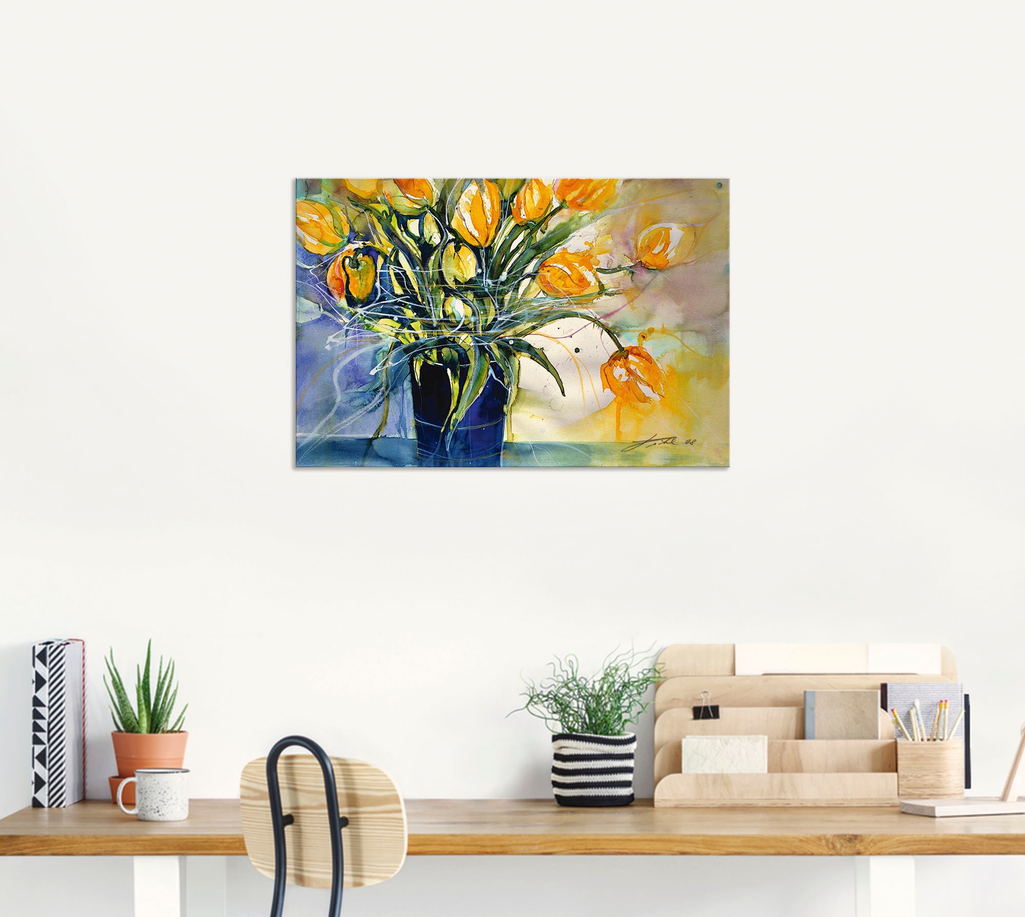 Artland Leinwandbild »Gelbe Tulpen in schwarzer Vase«, Arrangements, (1 St.), auf Keilrahmen gespannt