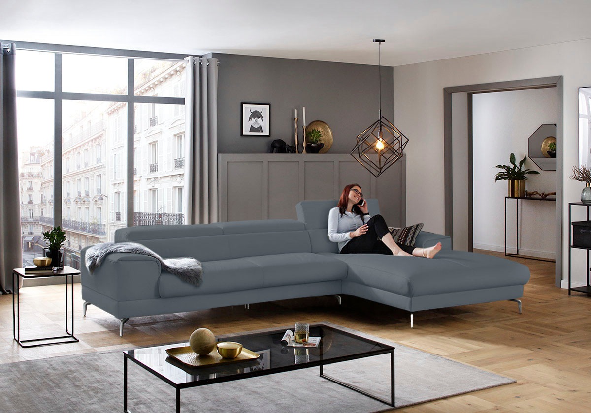 W.SCHILLIG Ecksofa »piedroo, Designsofa mit tollem Sitzkomfort, elegant und bequem, L-Form«, Kopfteilverstellung, wahlweise mit Sitztiefenverstellung, Breite 343cm