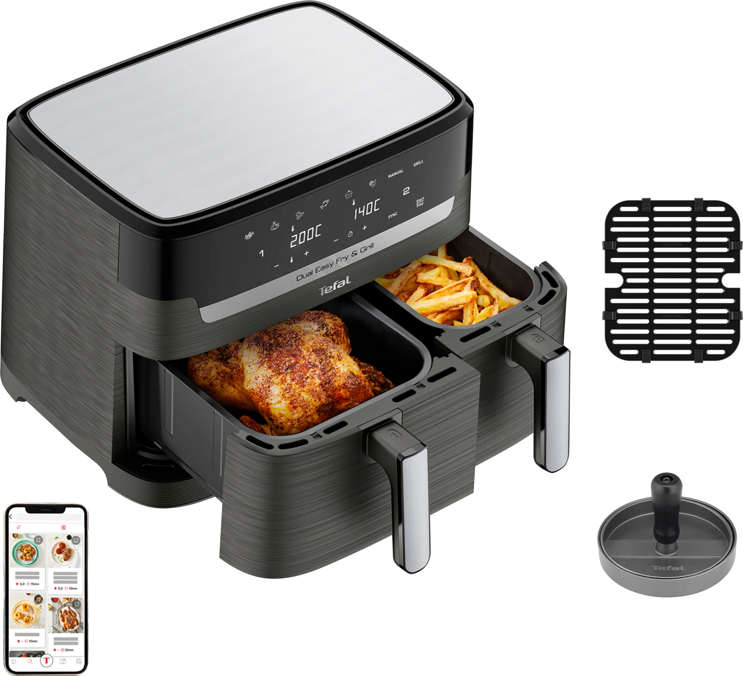 Tefal Heißluftfritteuse »EY905B Dual Easy Fry & Grill«, 2700 W, Doppelkammer, 8,3 L Kapazität, mit Hamburger Presse