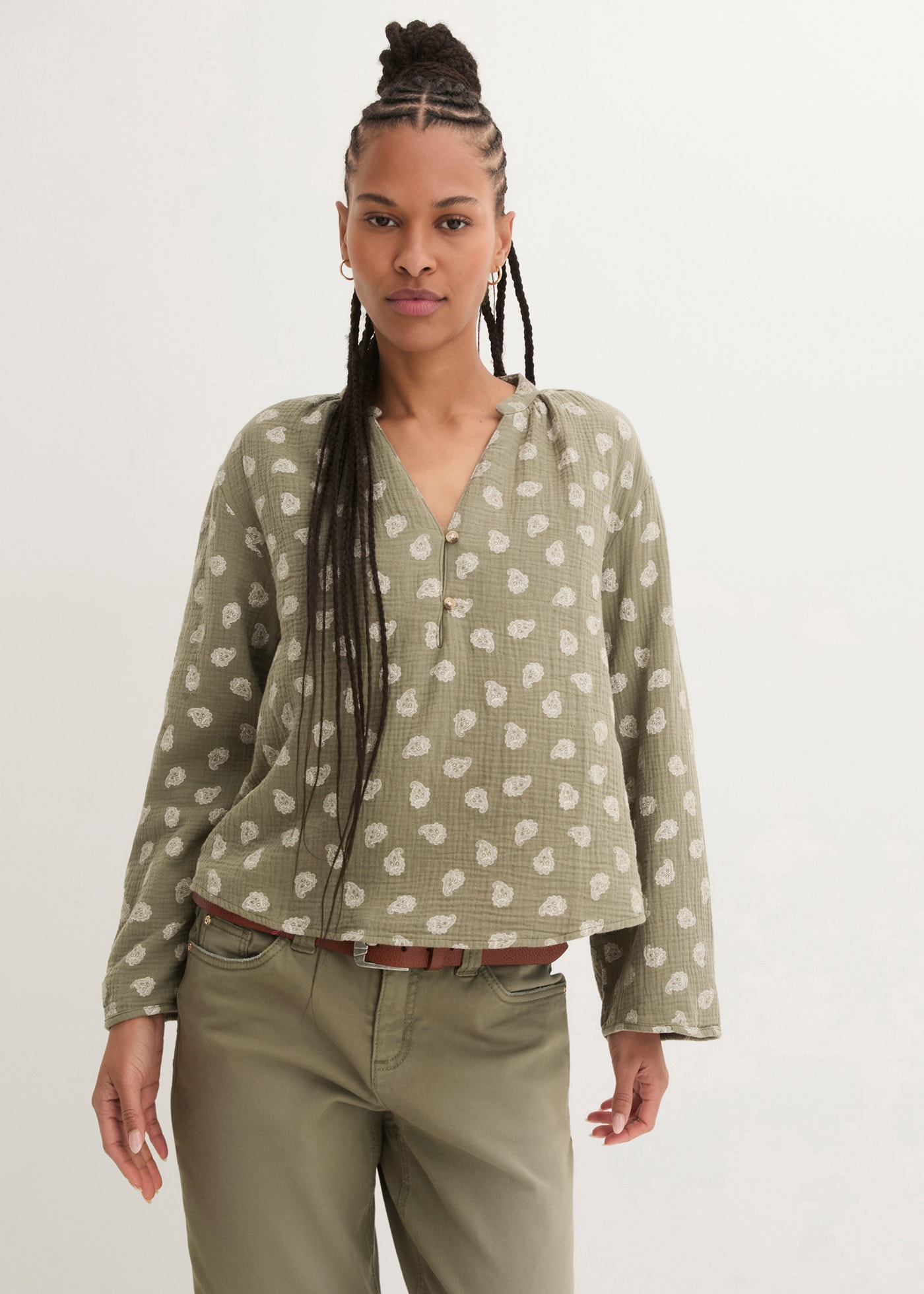 bonprix "Oversize-Bluse aus luftigem Musselin" Oversize-Passform, für den Alltag, aus Musselin, mit V-Ausschnitt