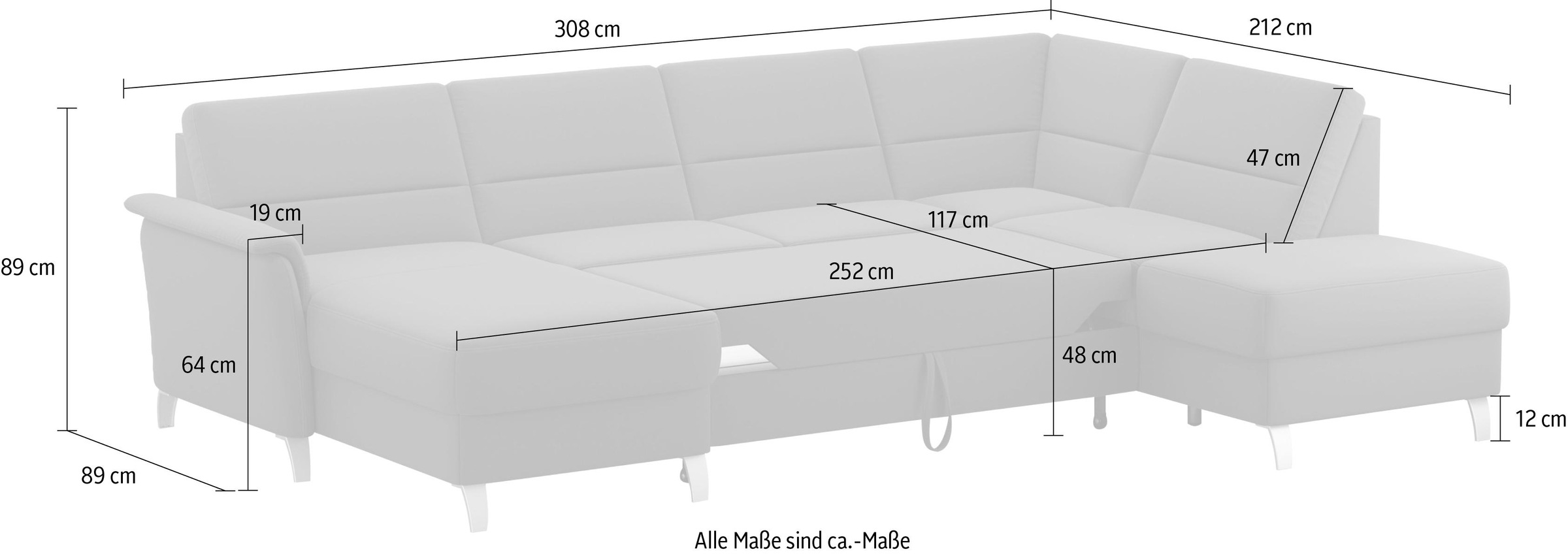 sit&more Wohnlandschaft »Palmera U-Form«, Federkern, wahlweise mit Bettfunktion und mit/ohne Stauraum