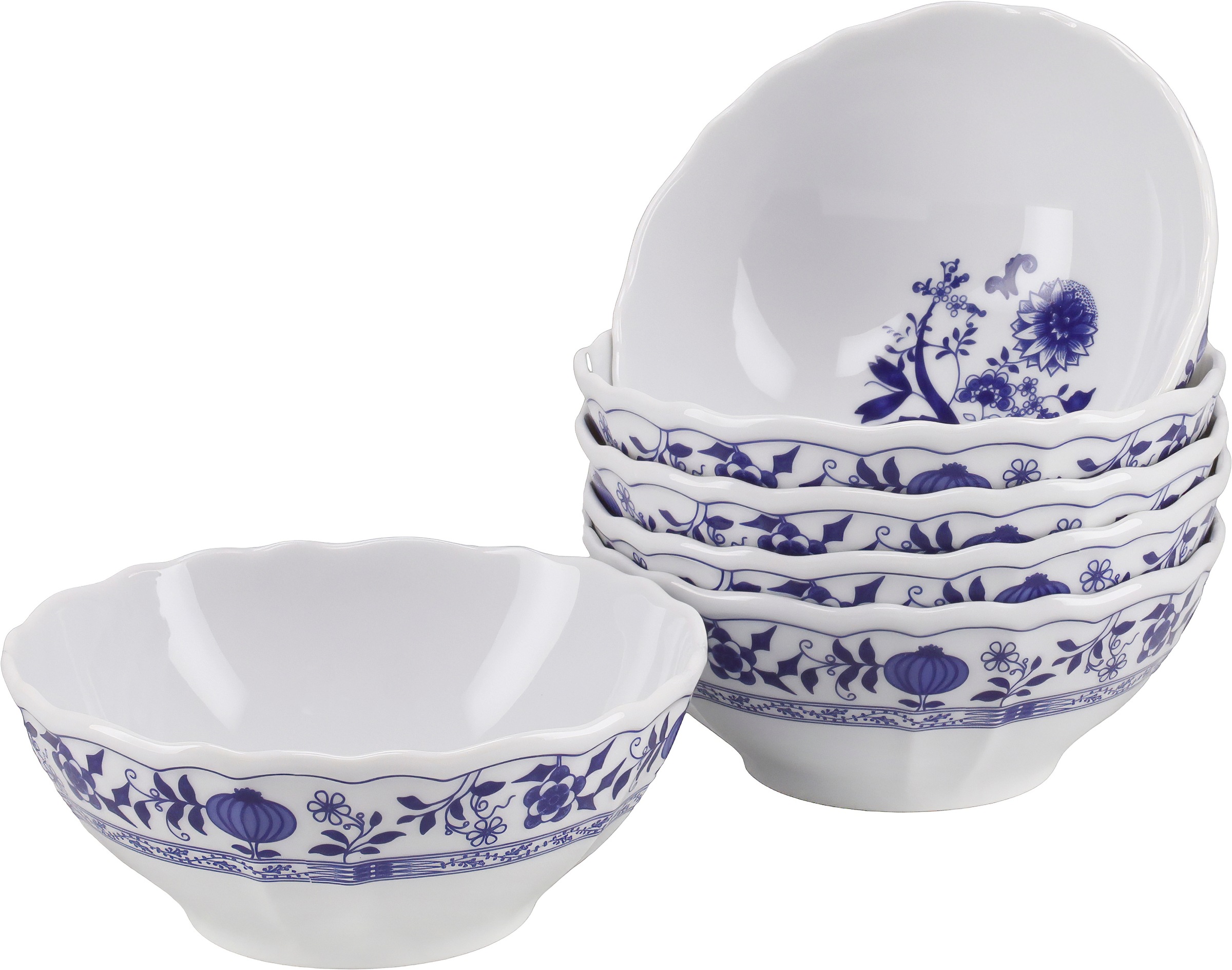CreaTable Schüssel "Flora Zwiebelmuster, Schalen 6-tlg" 6 aus Porzellan Elegante festonierte Grundform, ausdrucksstarkes Relief
