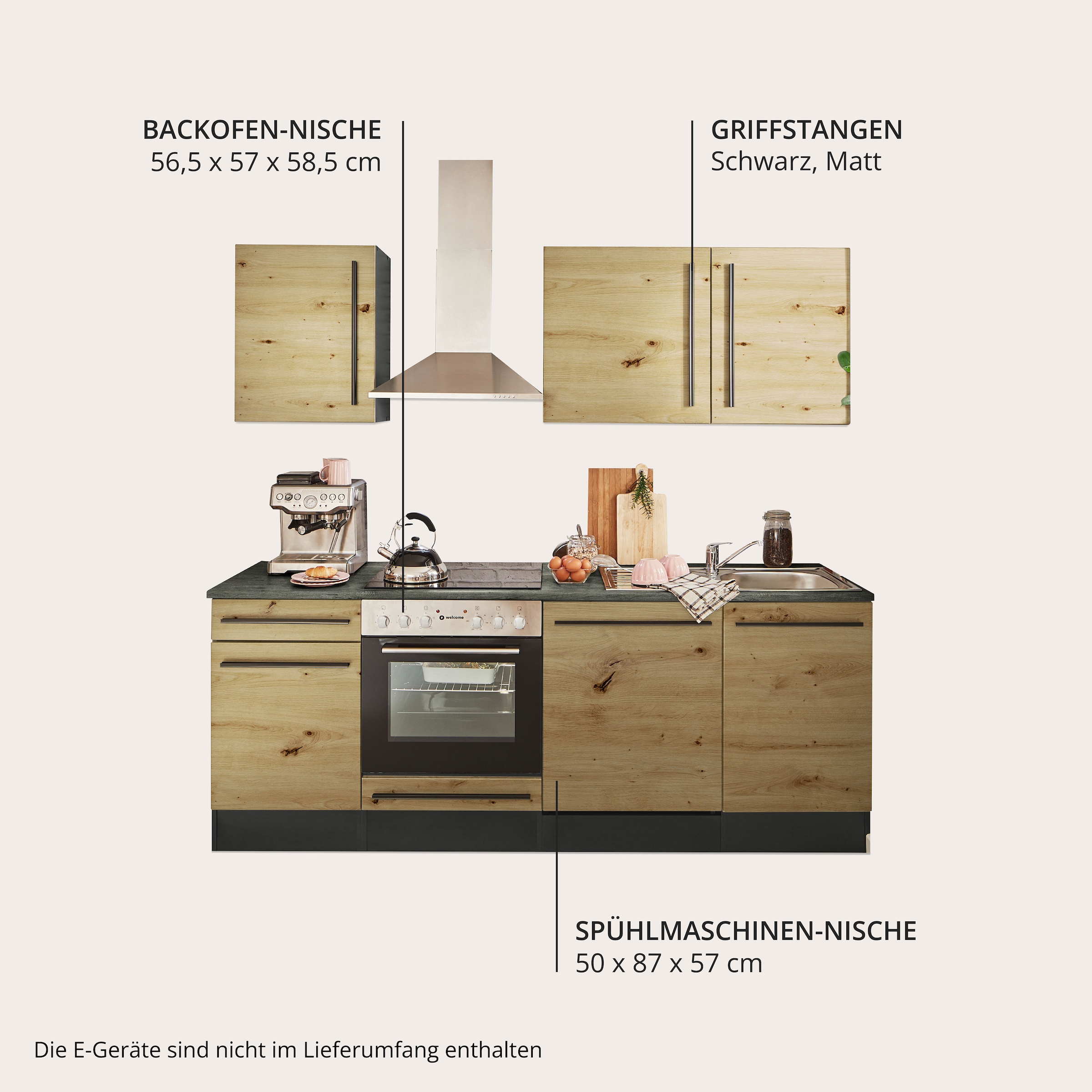 BASIC by Balculina Küchenzeile »Jazz« Breite 220 cm, wahlweise mit E-Geräten