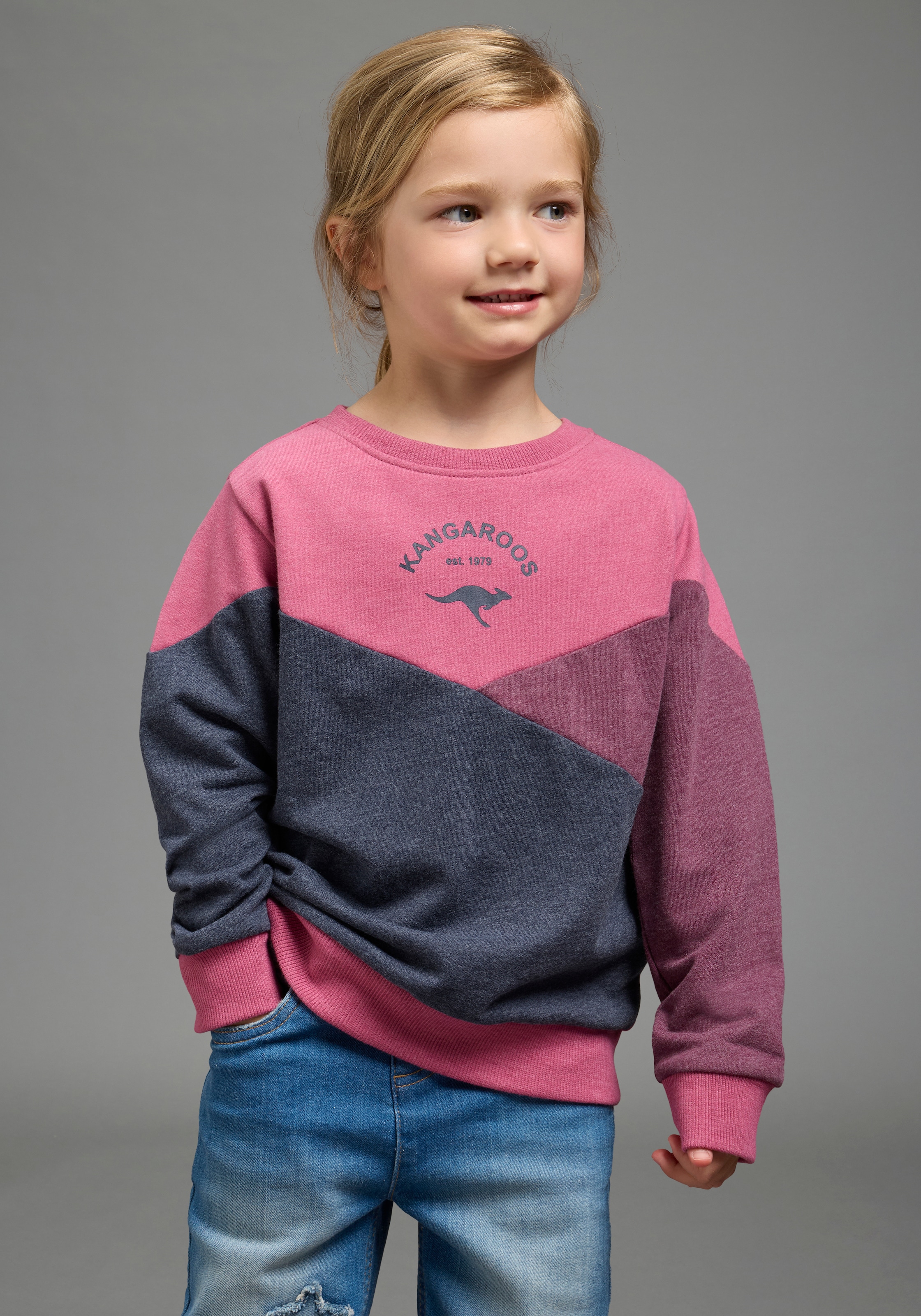 KangaROOS Sweatshirt "Colorblocking für kleine Mädchen", Colorblocking-Design, Langarm, lockere Passform, mit Logodruck