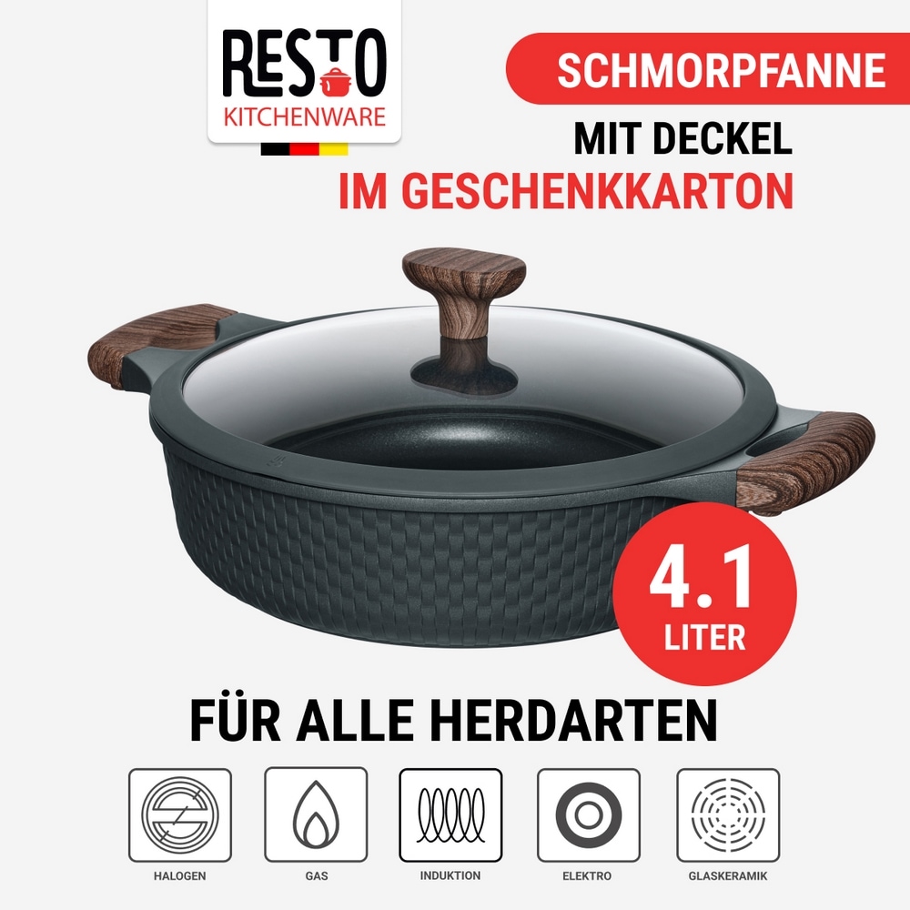 RESTO Kitchenware Bräter »Ran, Kochtopf antihaftbeschichtet und spülmaschinenfest«, Aluminiumguss, (2 tlg.), Geeignet für alle Herdarten, auch Induktion, im Geschenkkarton