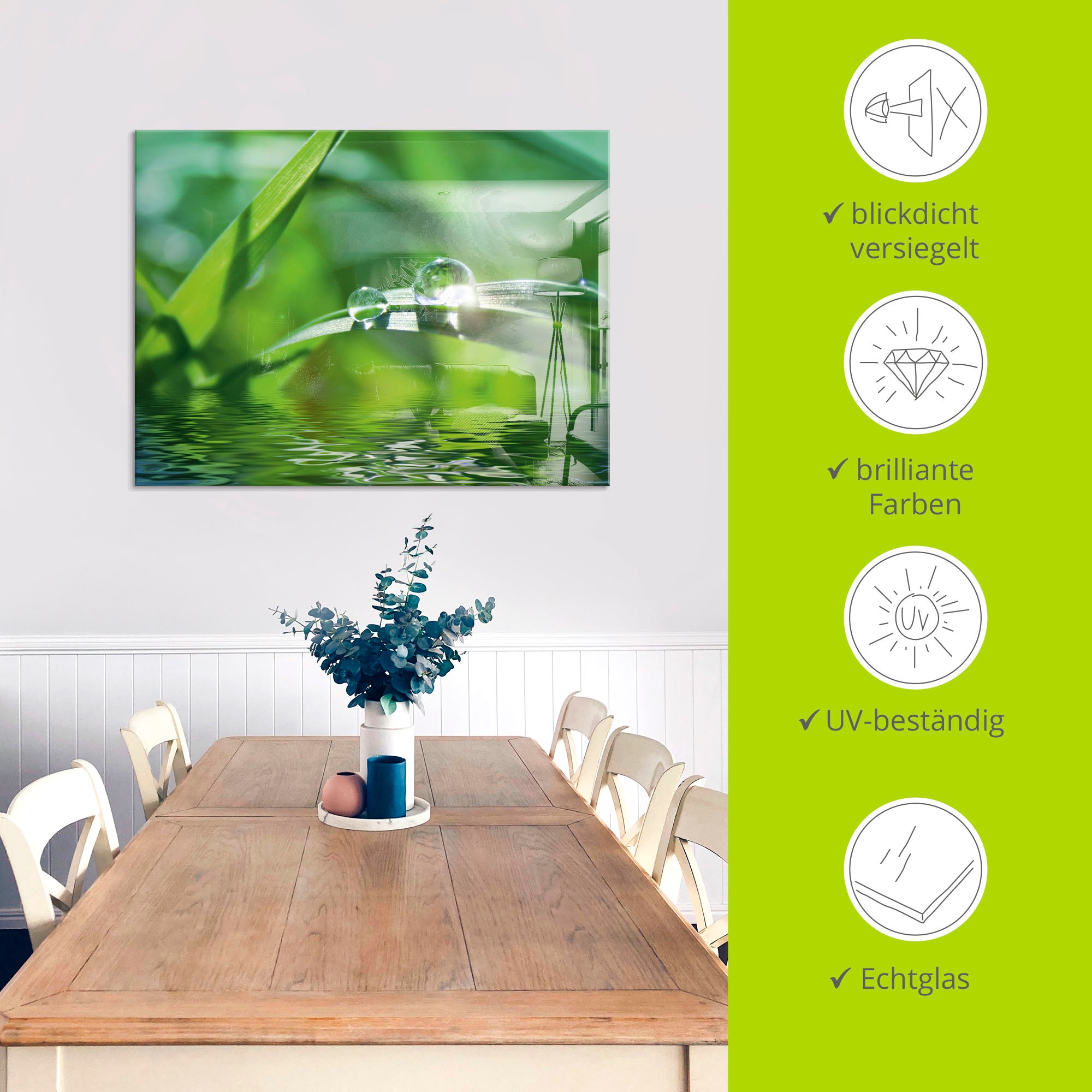 Glasbild ARTLAND "Grüner Hintergrund mit Gras", grün (farbe bild(er): grün), B:40cm H:40cm, Bilder, in verschiedenen Größen 2