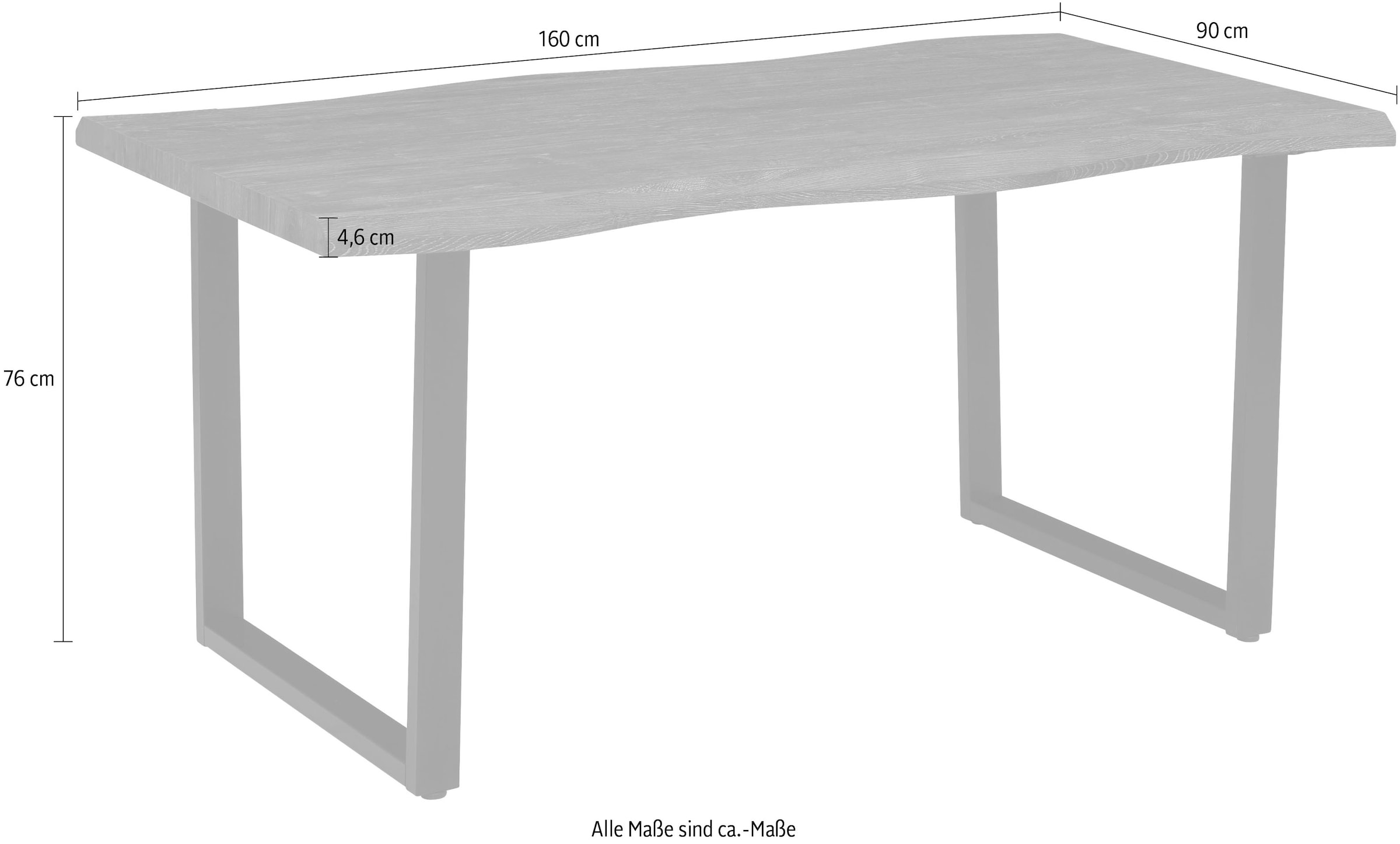 HELA Esstisch »GISELLE Baumkantentisch, Küchentisch, TOPSELLER! OTTOs Choice«, Kufengestell Metall, Industrial Design, 140 - 200 cm Breite, 2 Farben