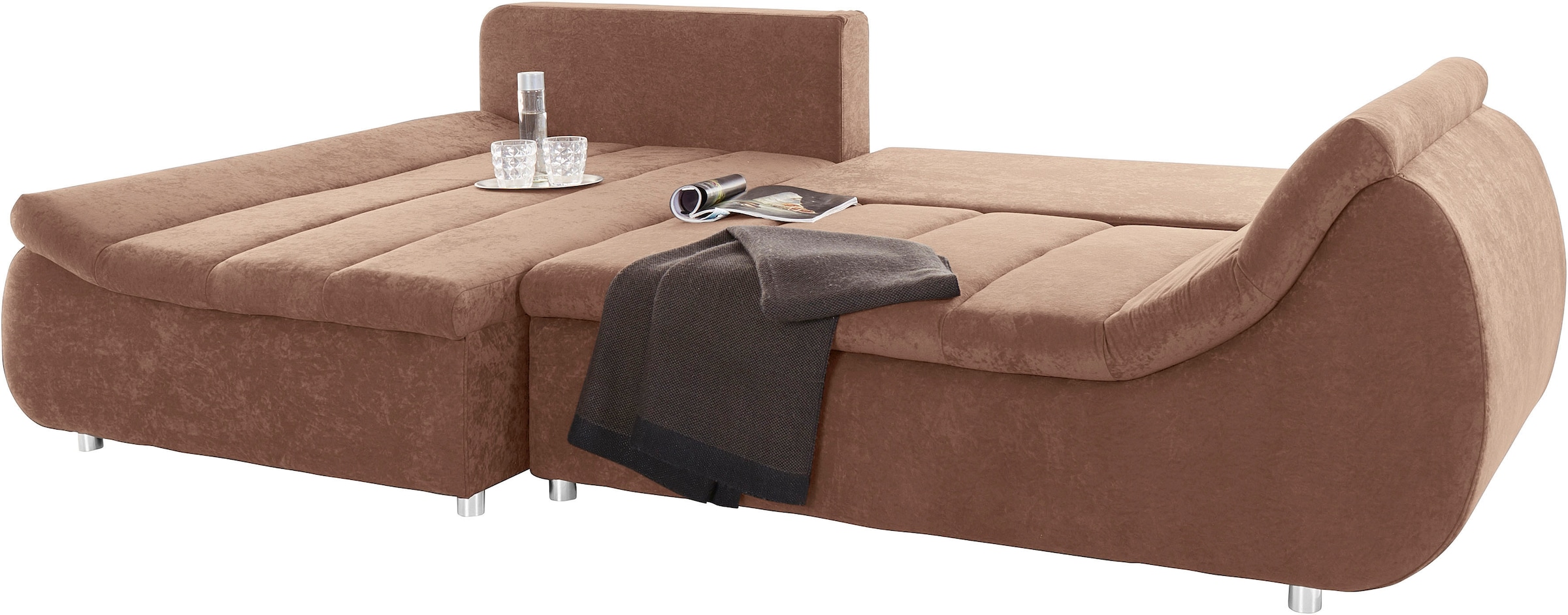 INOSIGN Ecksofa »Imola, elegant und modern, aktuelle Steppung im Sitz, bequem, L-Form«, frei im Raum stellbar, wahlweise mit Bettfunktion und Bettkasten