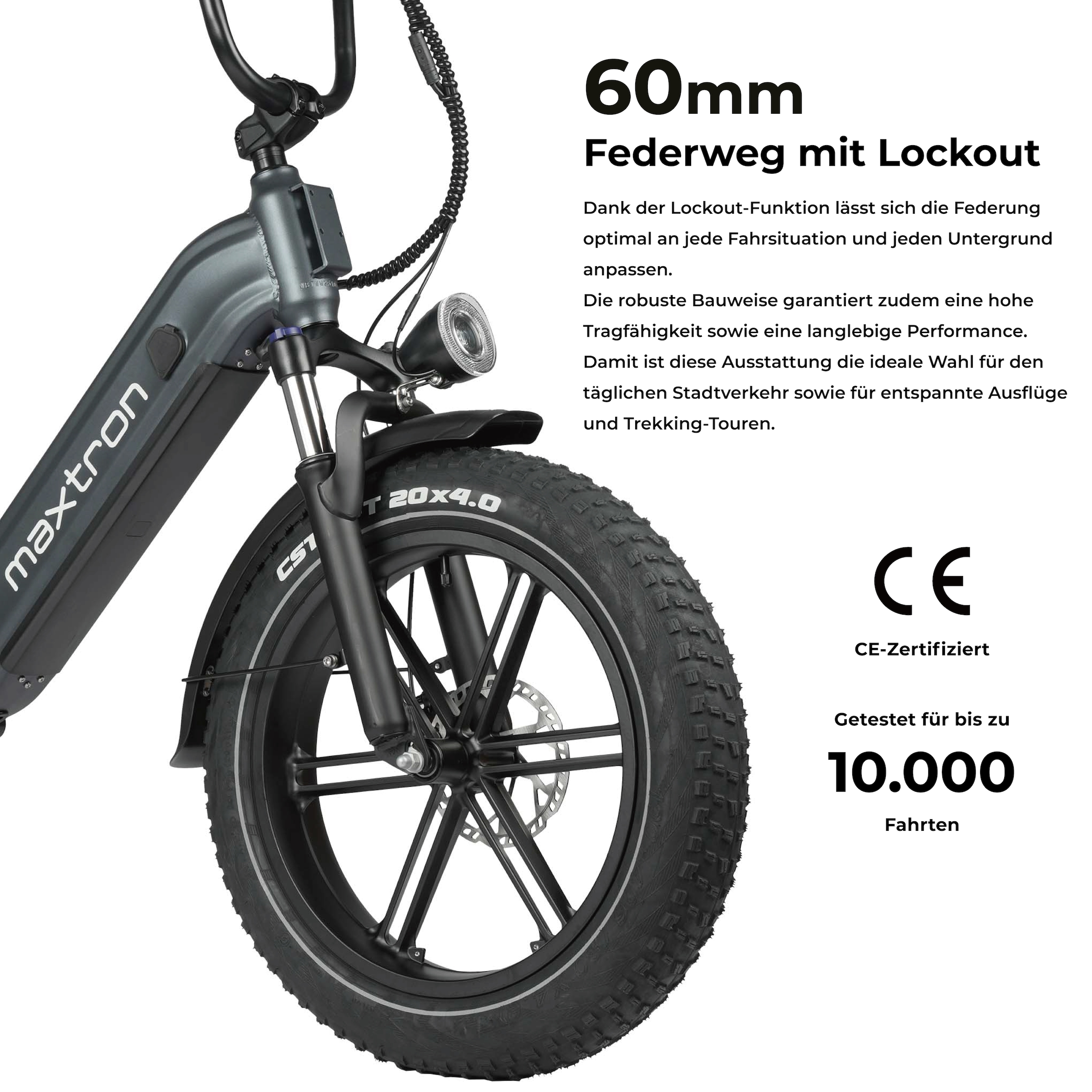Maxtron »Maxtron Camel E-Bike compactbike« 7 Gang Shimano Kettenschaltung Heckmotor 500 W Packung,  20-Zoll-Fettreifenfahrrad mit Vorder- und Hinterradfederung