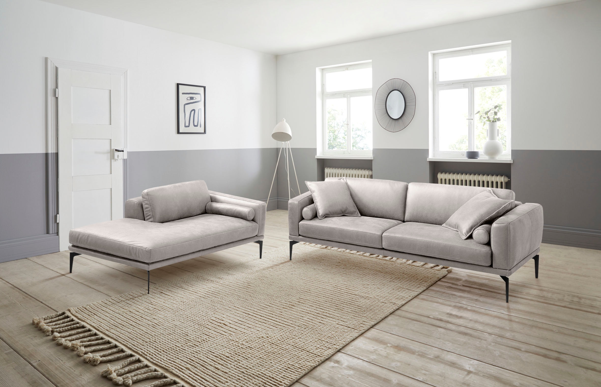 Egoitaliano Polstergarnitur "Masu, Design trifft sensationellen Sitzkomfort" Set besteht aus 2,5-Sitzer, freistehende Ottomane und 3 Rollkissen