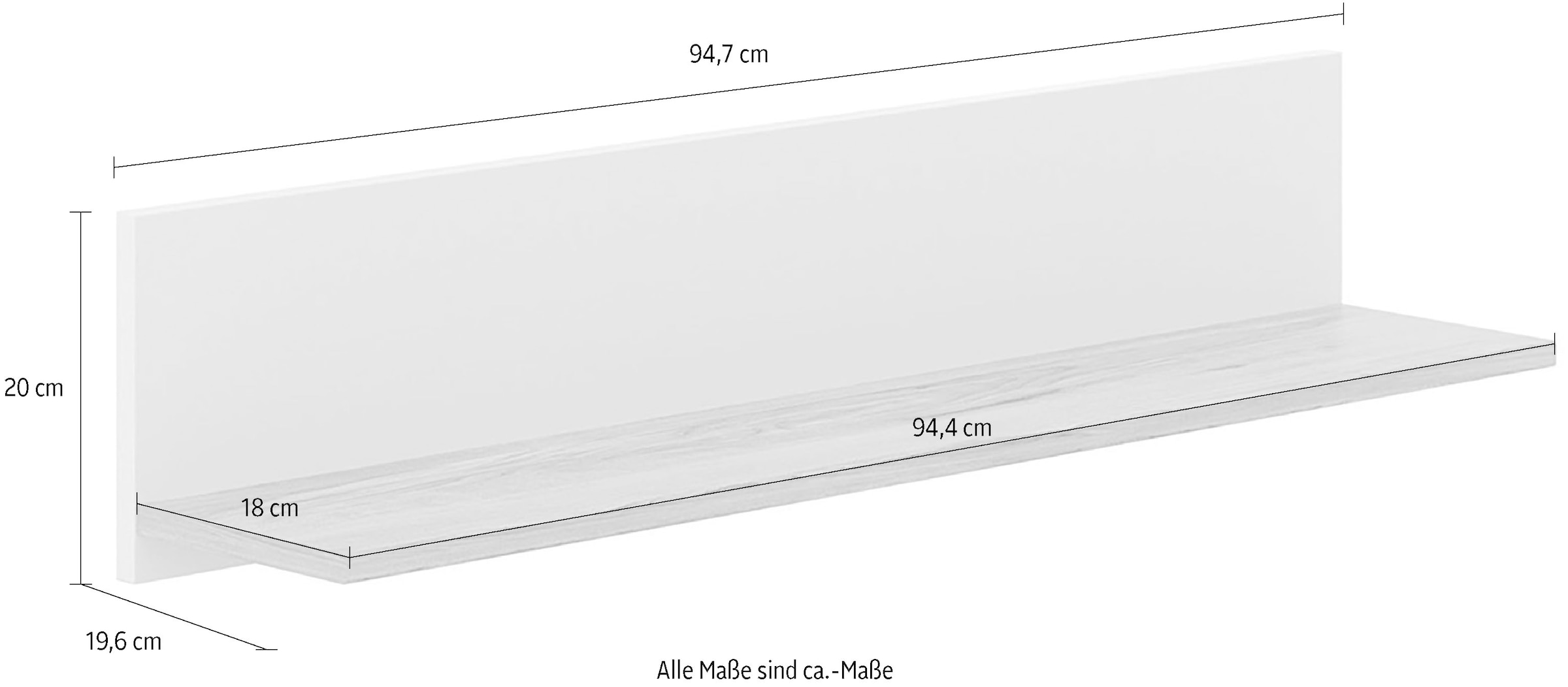 YUNY by PAIDI Wandregal »HAZEL in Beige, Eiche« B/H/T ca. 95x20x20cm,  stabiles Hängeregal aus Holz, 20 Kg Tragkraft, Wandboard