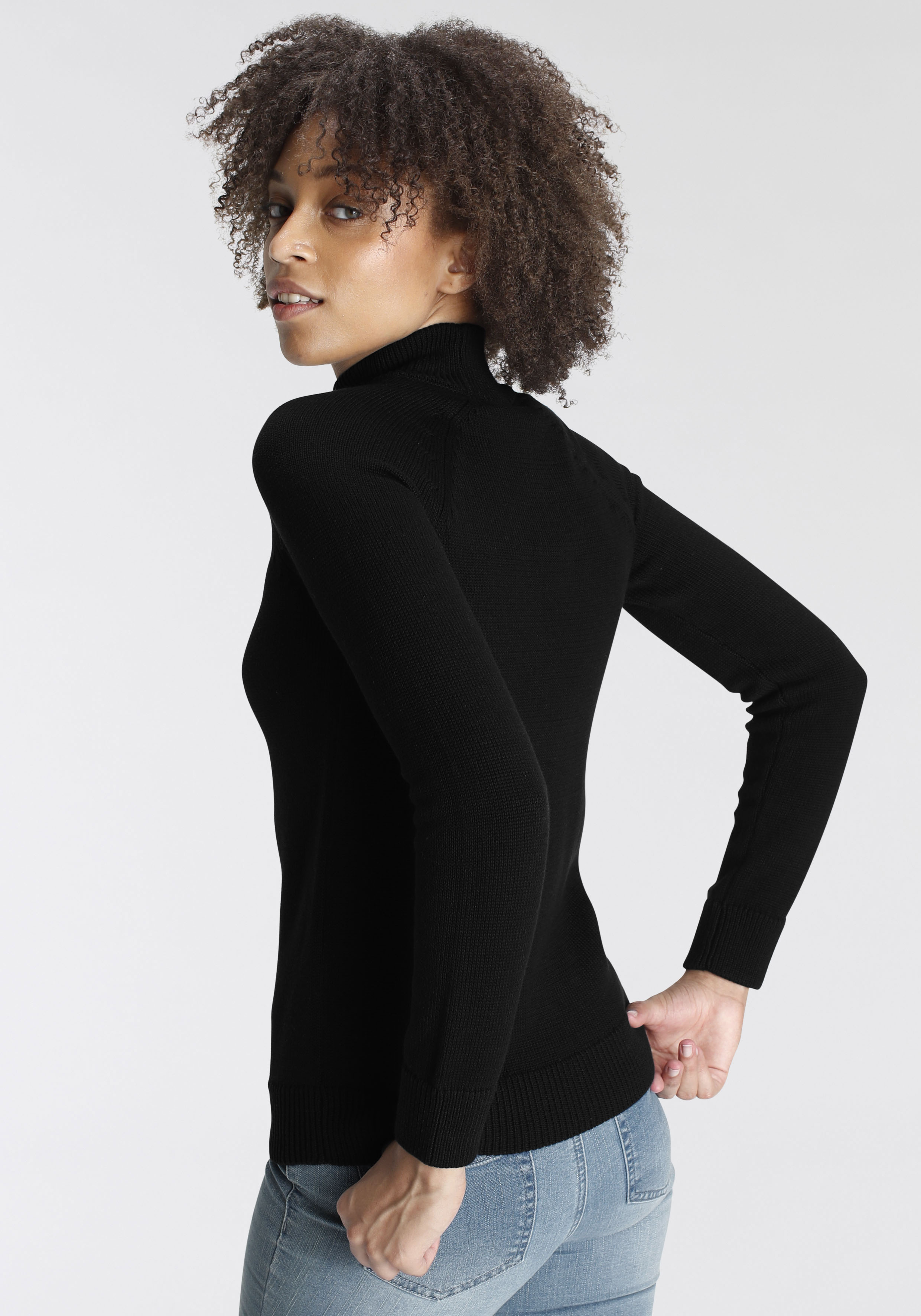 Thumbnail - Arizona Strickpullover "Rolli unifarbend" mit grobem Strickmuster und Rollkragen