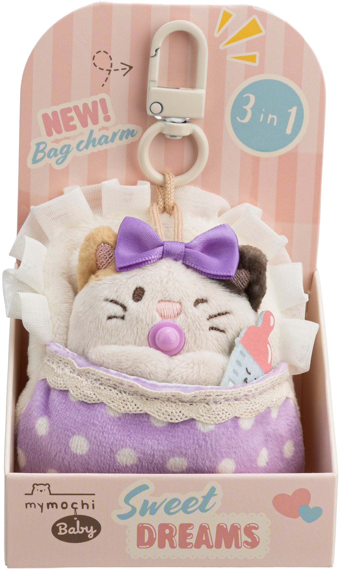 Nici »mymochi, Set Katze Angy 7cm mit Babyflasche & Bettchen mit Karabiner« in Geschenkbox