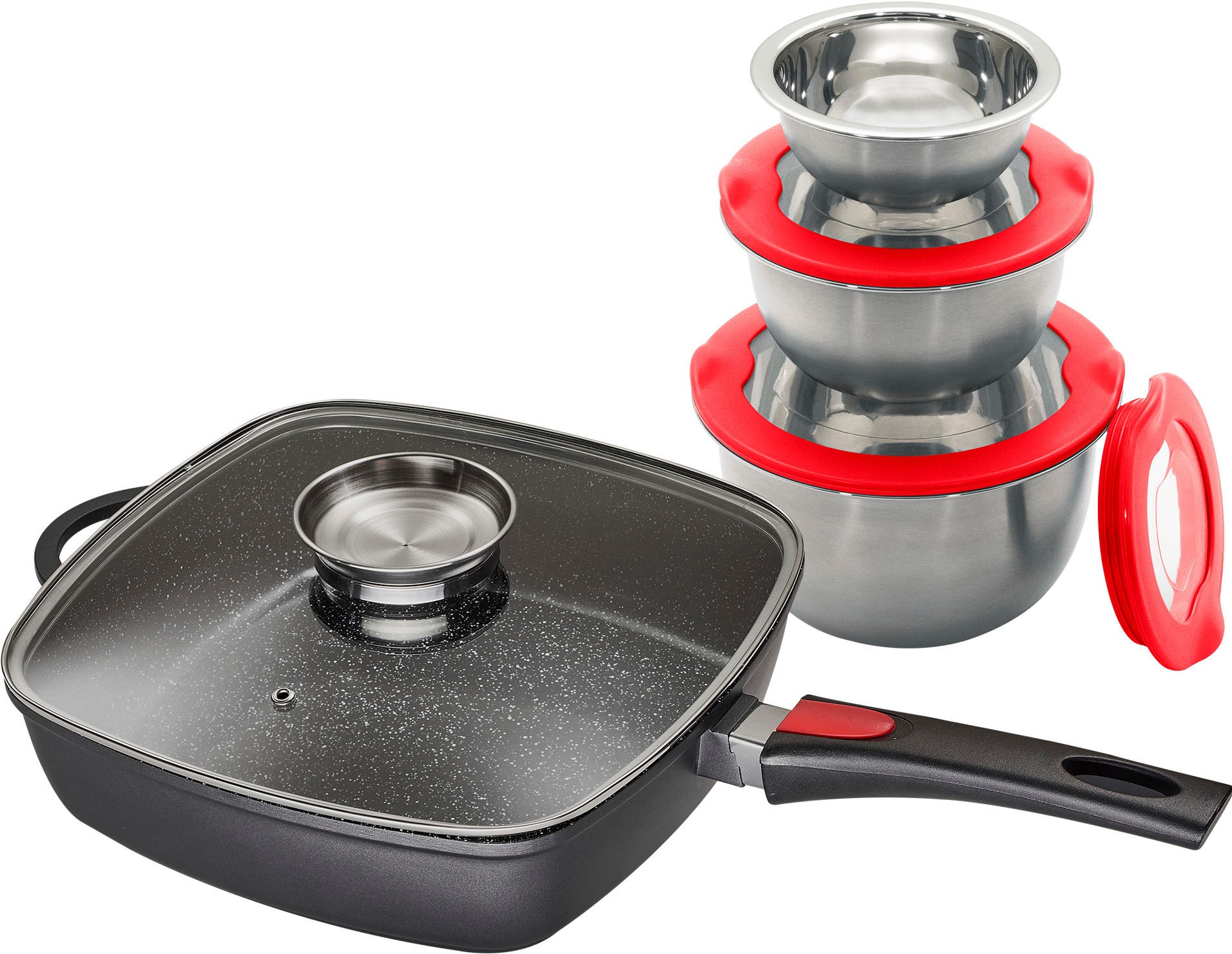 KING Bratpfanne Aluminiumguss Set, 3 Schüsseln Ø17,5/14.5/12cm mit Decken, günstig online kaufen