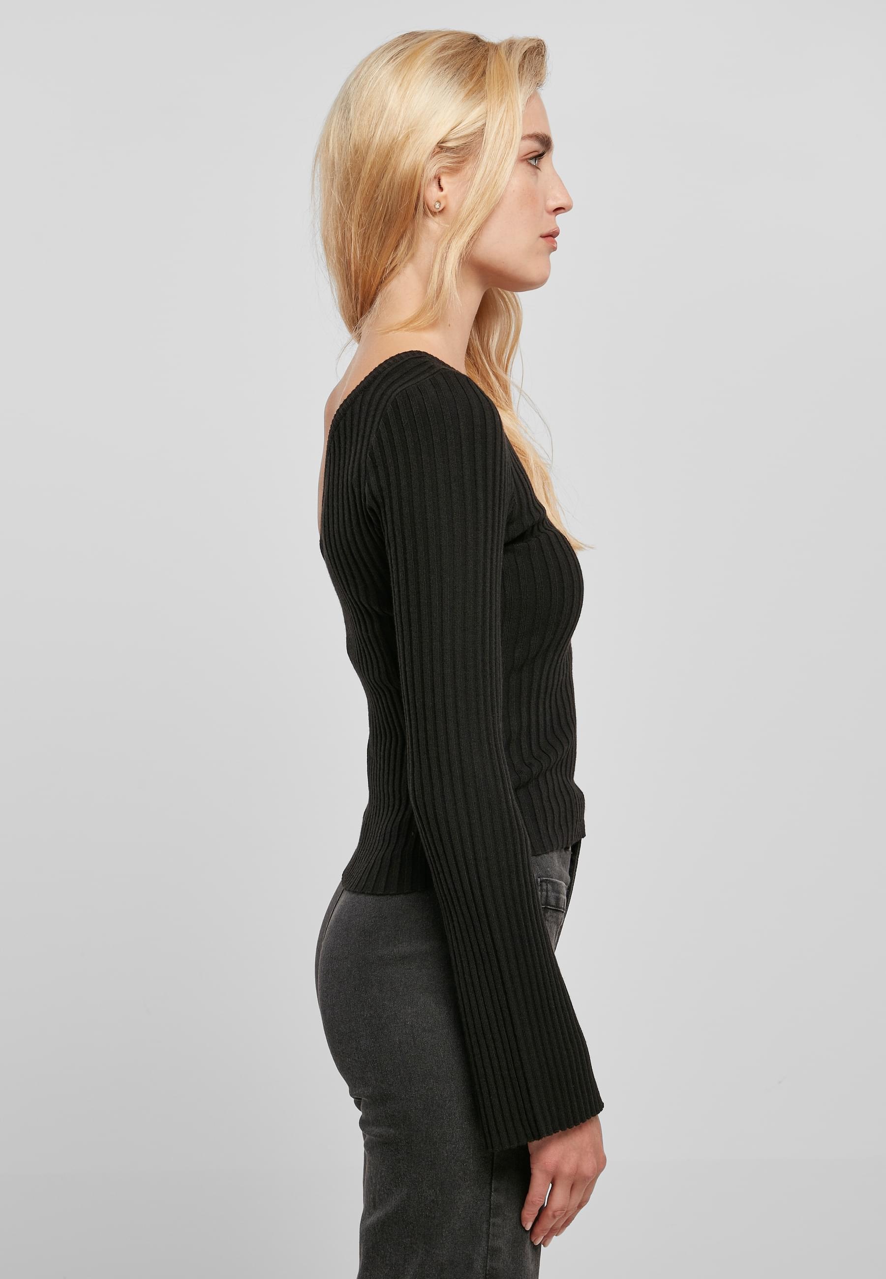 URBAN CLASSICS Rundhalspullover »Urban Classics Damen Ladies Short Rib Knit One Sleeve Sweater«, (1 tlg.)