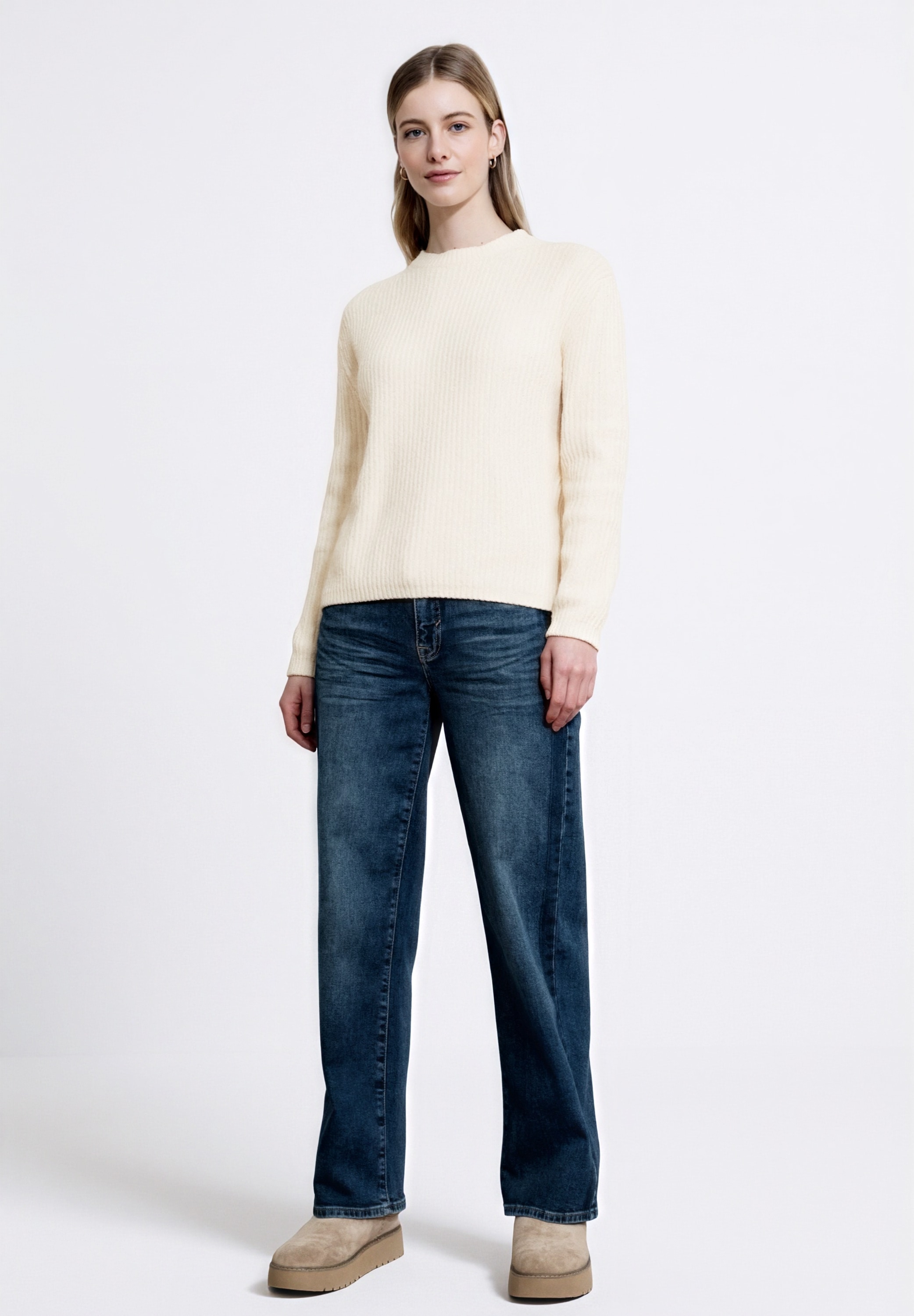 STREET ONE STUDIO Rundhalspullover mit Strick-Detail