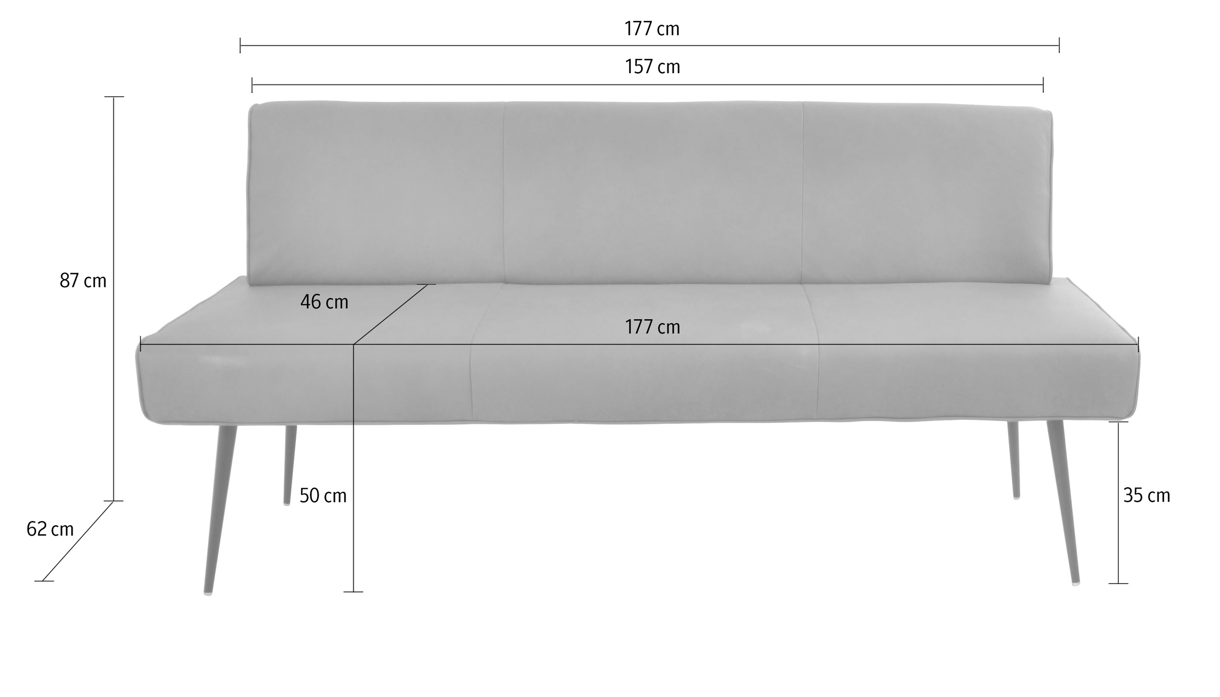 Polsterbank K+W KOMFORT & WOHNEN "Giacomo I", grün (kaktus, schwarz), B:177cm H:87cm T:62cm, Sitzbänke, Polsterbank, Metallfüsse in schwarz, wahlweise in der Breite 200cm oder 177cm 3