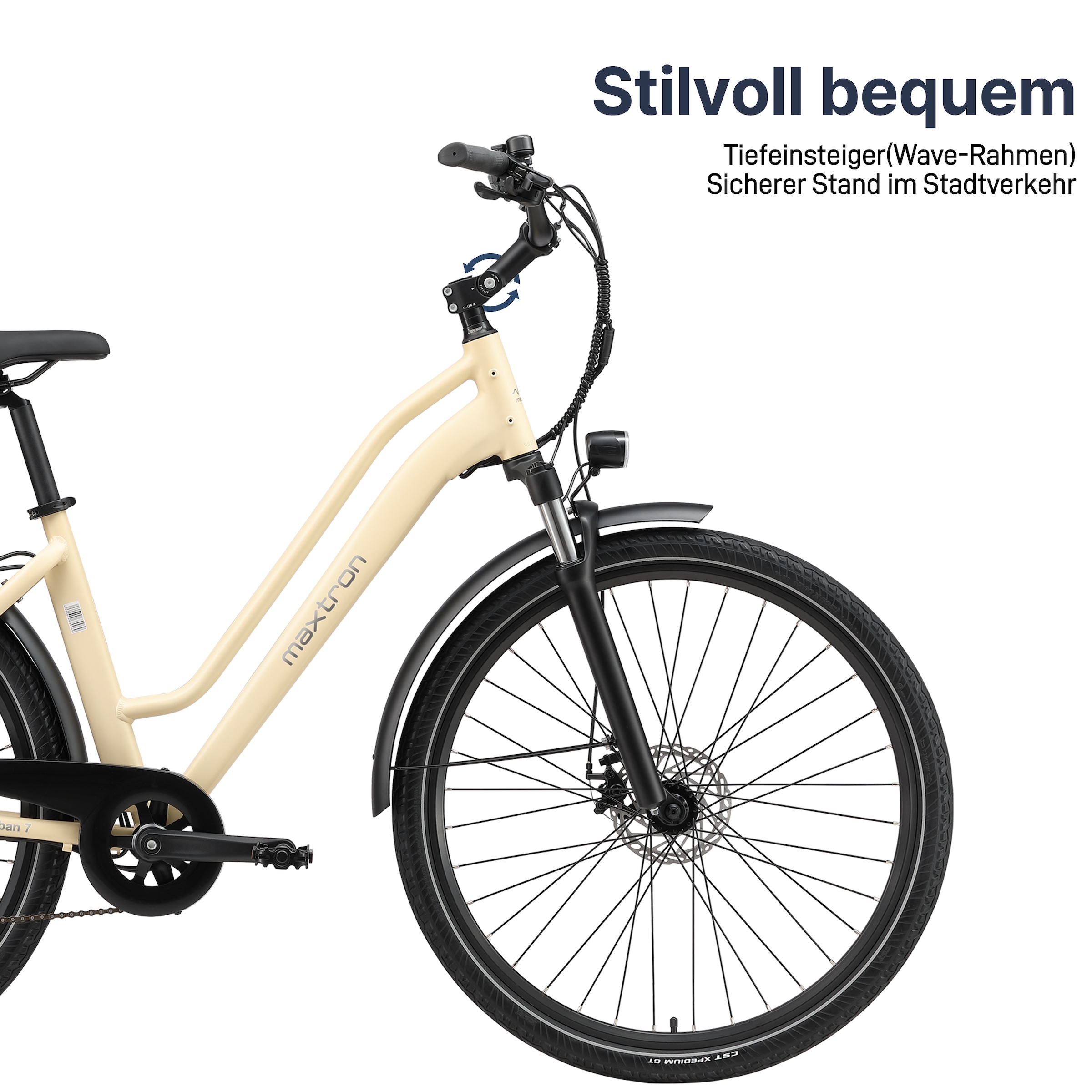 Maxtron »Maxtron Urban 7 E-Citybike 28 Zoll« 7 Gang Shimano Altus Schaltwerk Kettenschaltung Heckmotor 250 W Packung,  Tiefeinsteiger für Damen