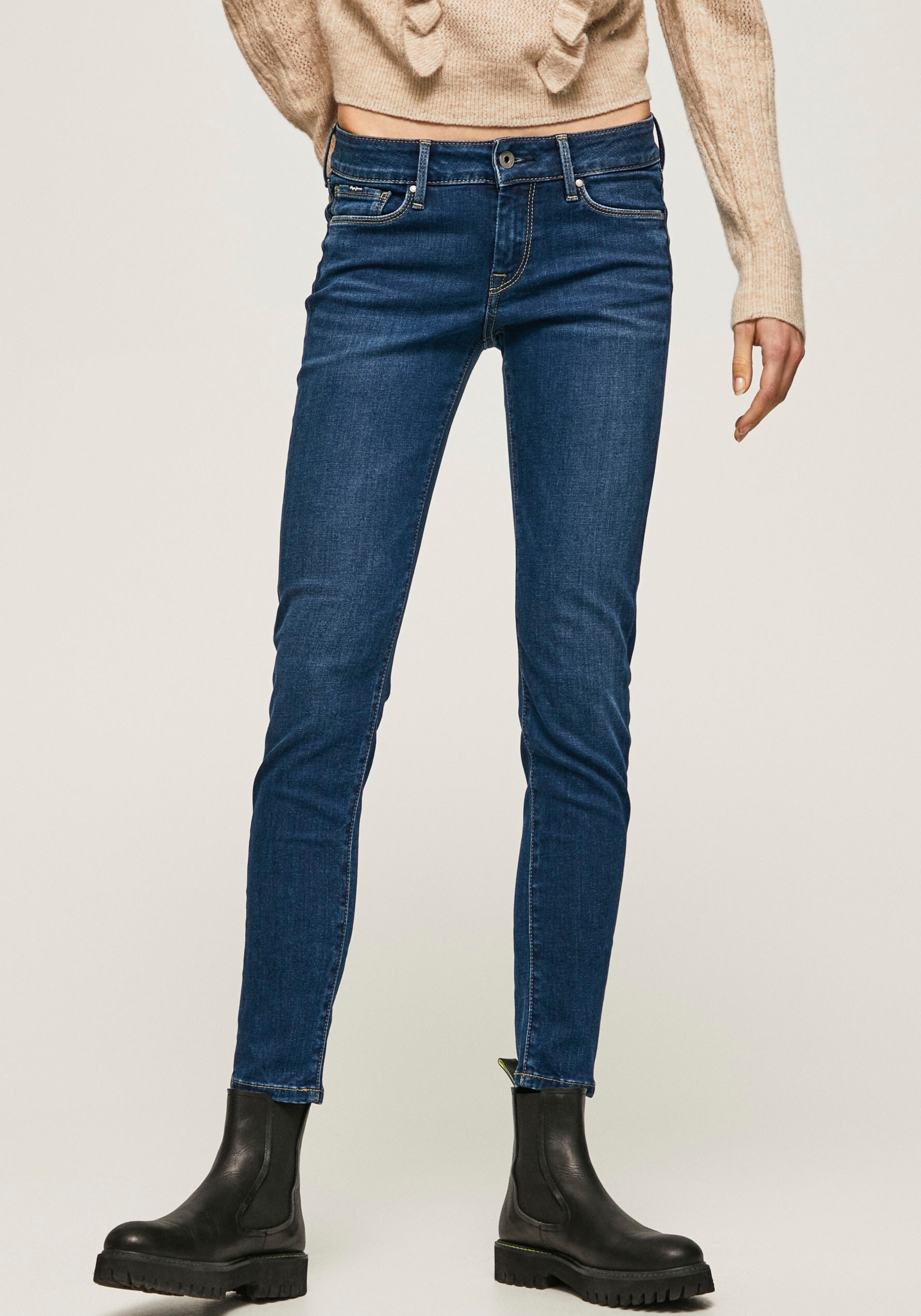 mit Skinny-fit-Jeans und Stretch-Anteil 5-Pocket-Stil | Pepe 1-Knopf »SOHO«, im bestellen BAUR Jeans Bund