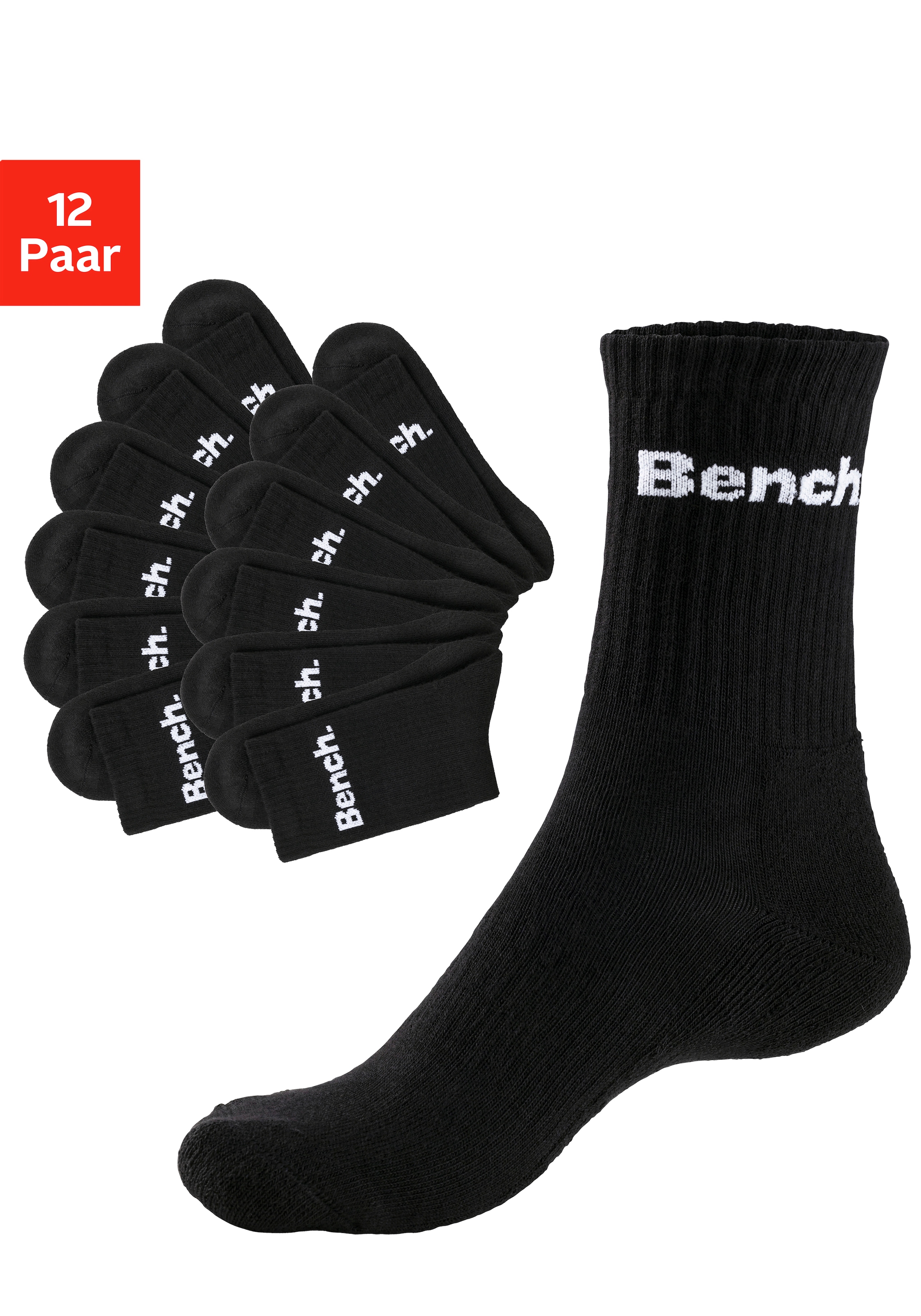 Bench. Tennissocken "Damen Herren Sportsocken, Laufsocken, Crew Socken" Packung, 12 Paar tlg. mit Fuß Polsterung, Baumwoll Frottee