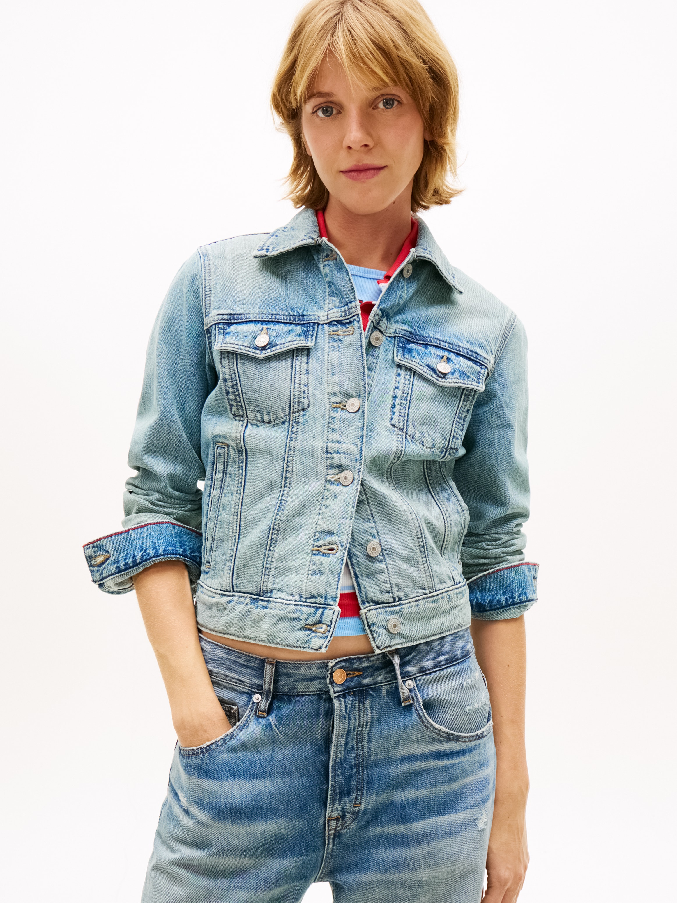 Tommy Jeans Outdoorjacke "Classic Trucker Ext BJ8012" Mit Dezentem Logo