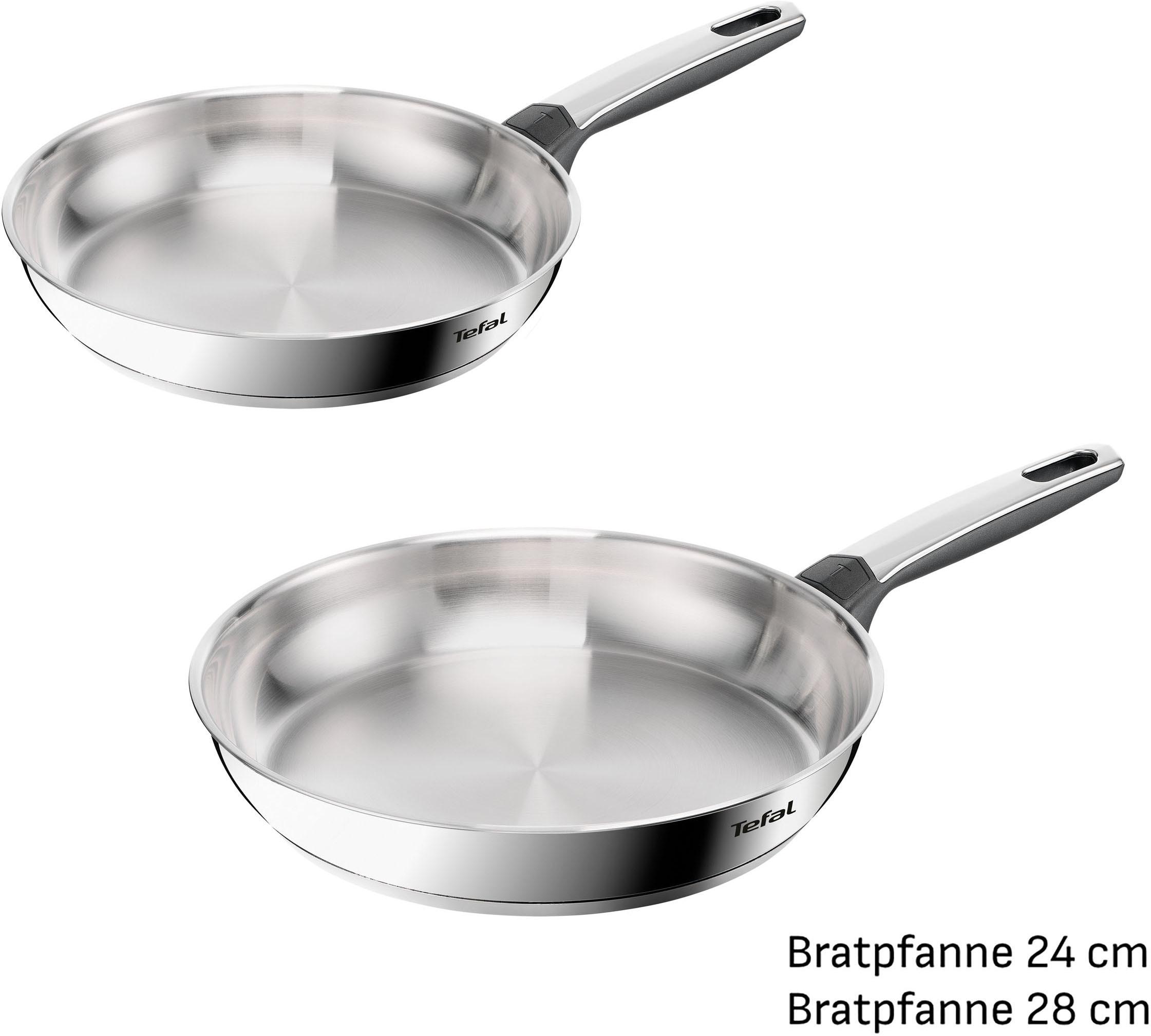 Tefal Pfannen-Set »Emotion+« Edelstahl Set, je 1 Pfanne 24/28 cm, 2 tlg. Premium Edelstahl, Induktion, spülmaschinenfest, hochglanzpoliert
