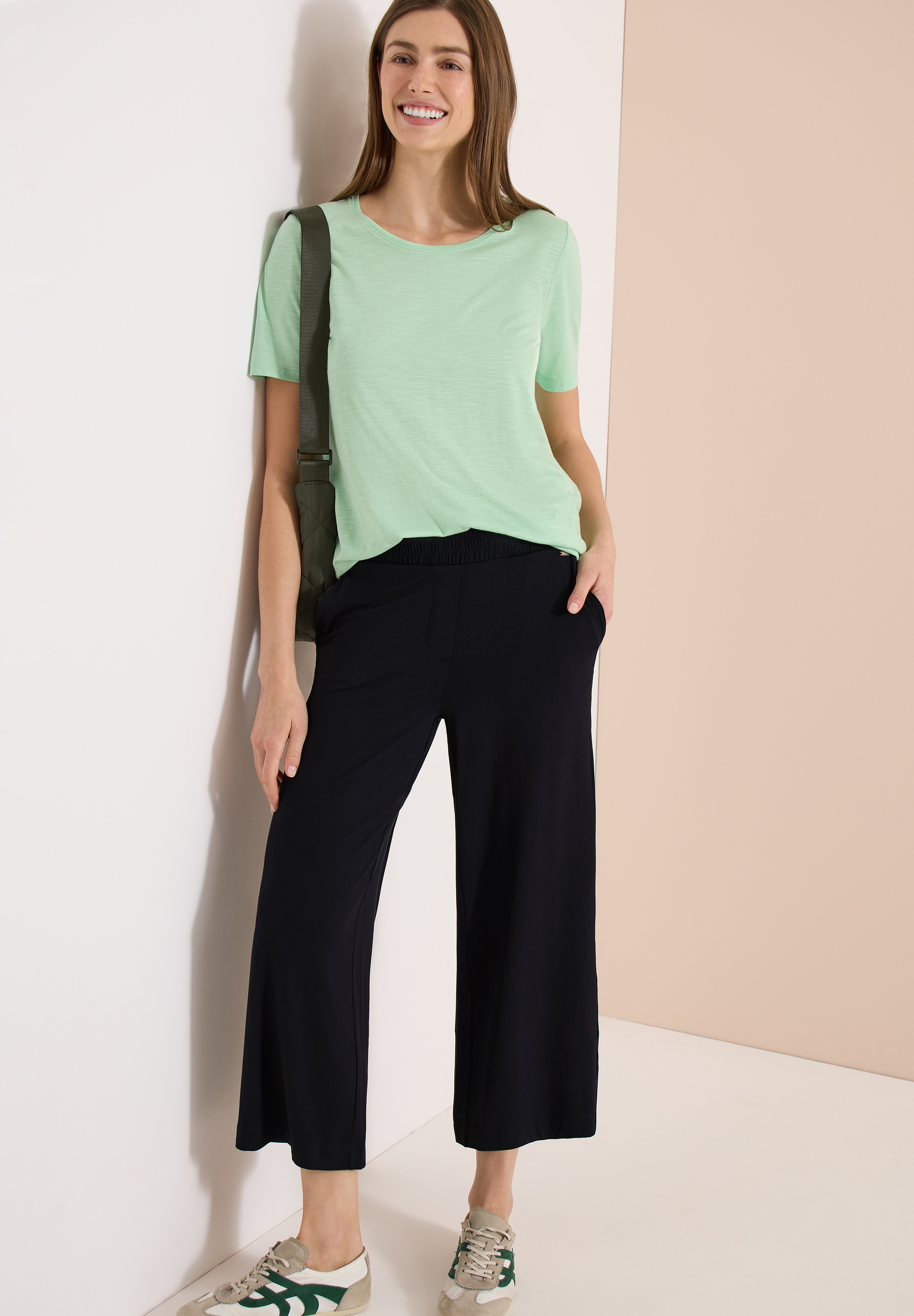 Cecil Jerseyhose  mit elastischem Schlupfbund, High-Waist, Wide Leg