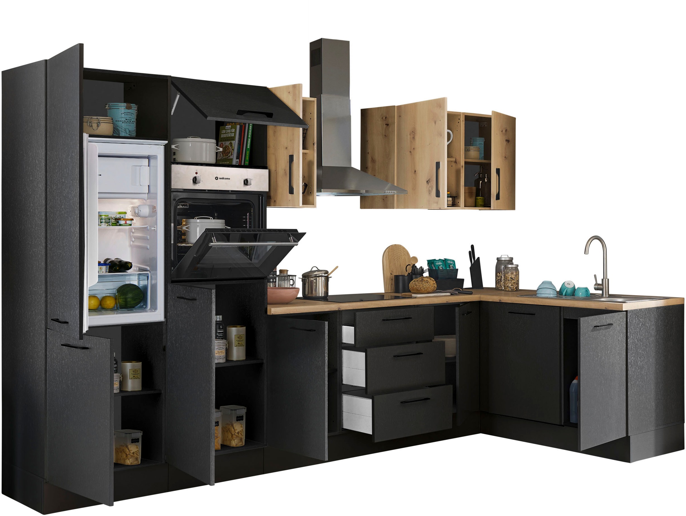 BASIC by Balculina Winkelküche »Turin«, Stellbreite 340x175 cm, wahlweise mit E-Geräten