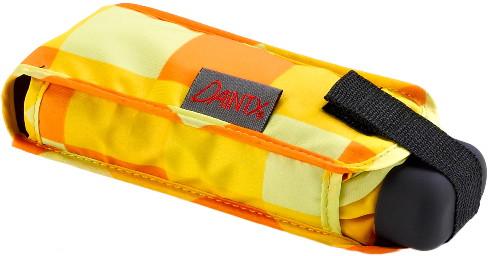EuroSCHIRM® Taschenregenschirm »Dainty, Karo gelb orange«, kariert, besonders leicht, super flach und extra klein