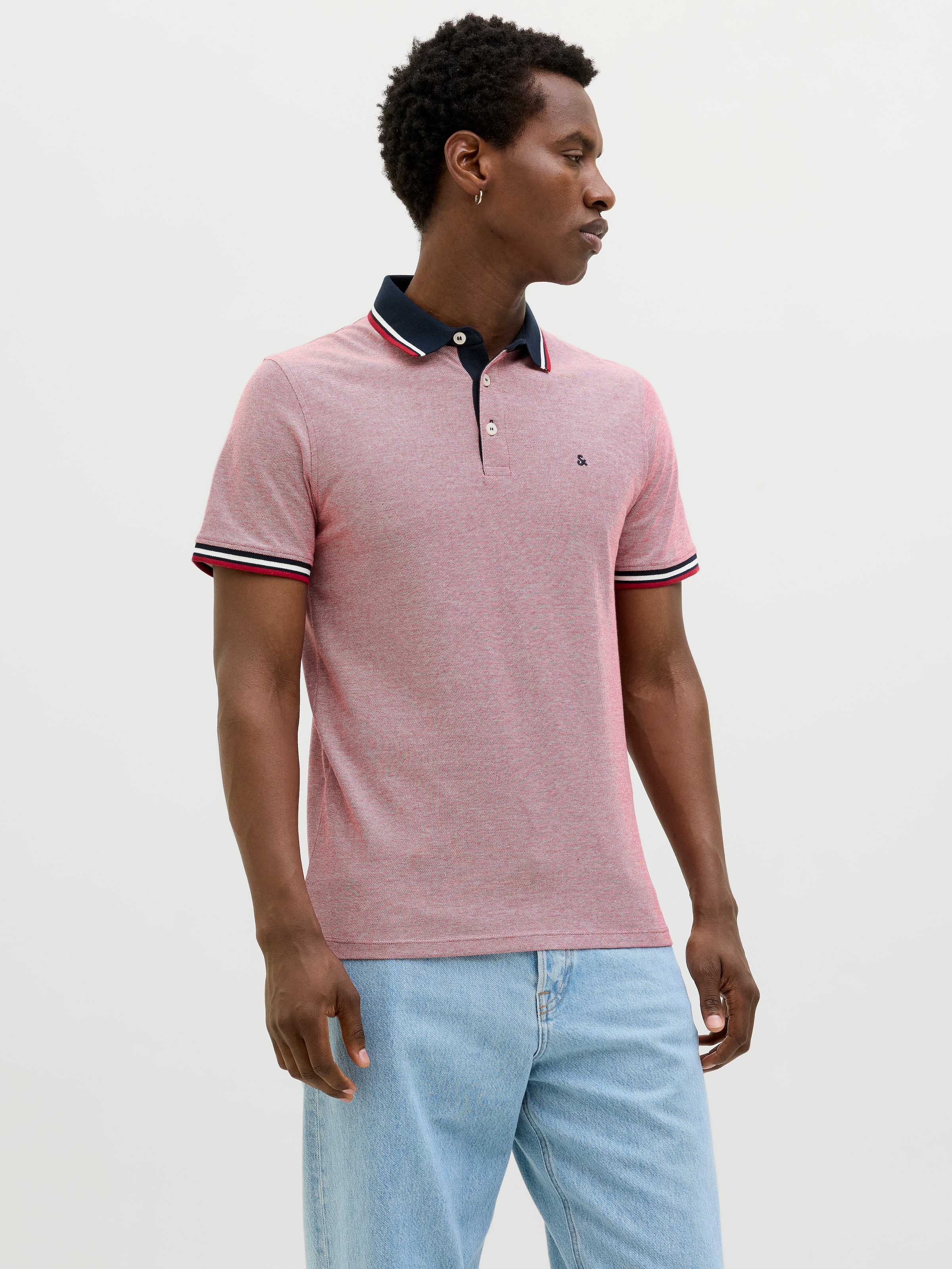 Jack & Jones Poloshirt »JJEPAULOS im Doppelpack mit Logostickerei und Komfort« Packung, 2er-Pack, 2 Stk. unifarben mit Farbeinsatz, modisch, schmal, Baumwolle, Polokragen