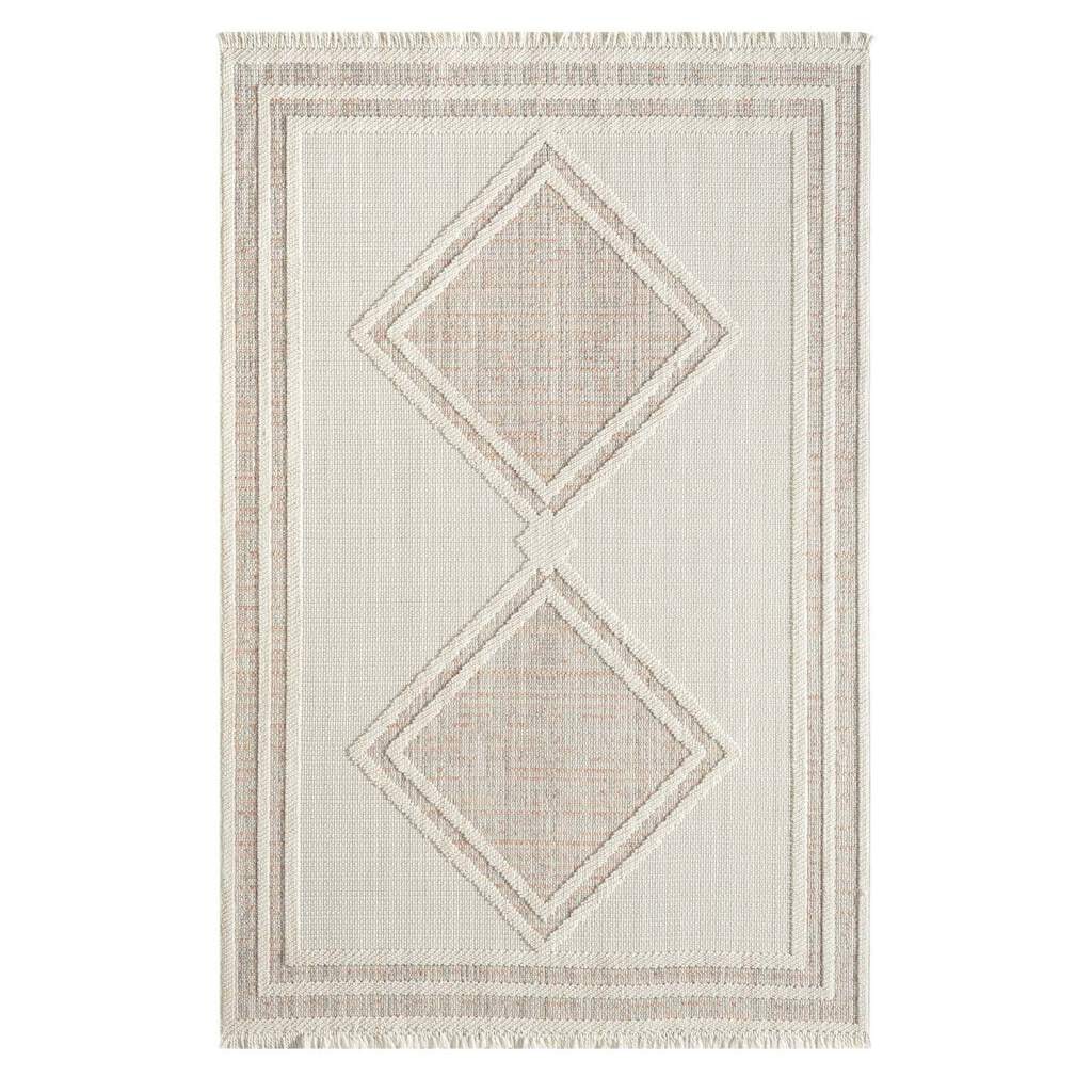 Carpet City Teppich »LINDO 8853«, rechteckig, Kurzflor, Hochtief-Muster/ 3D-Effekt, Fransen, Boho-Stil, Wohnzimmer