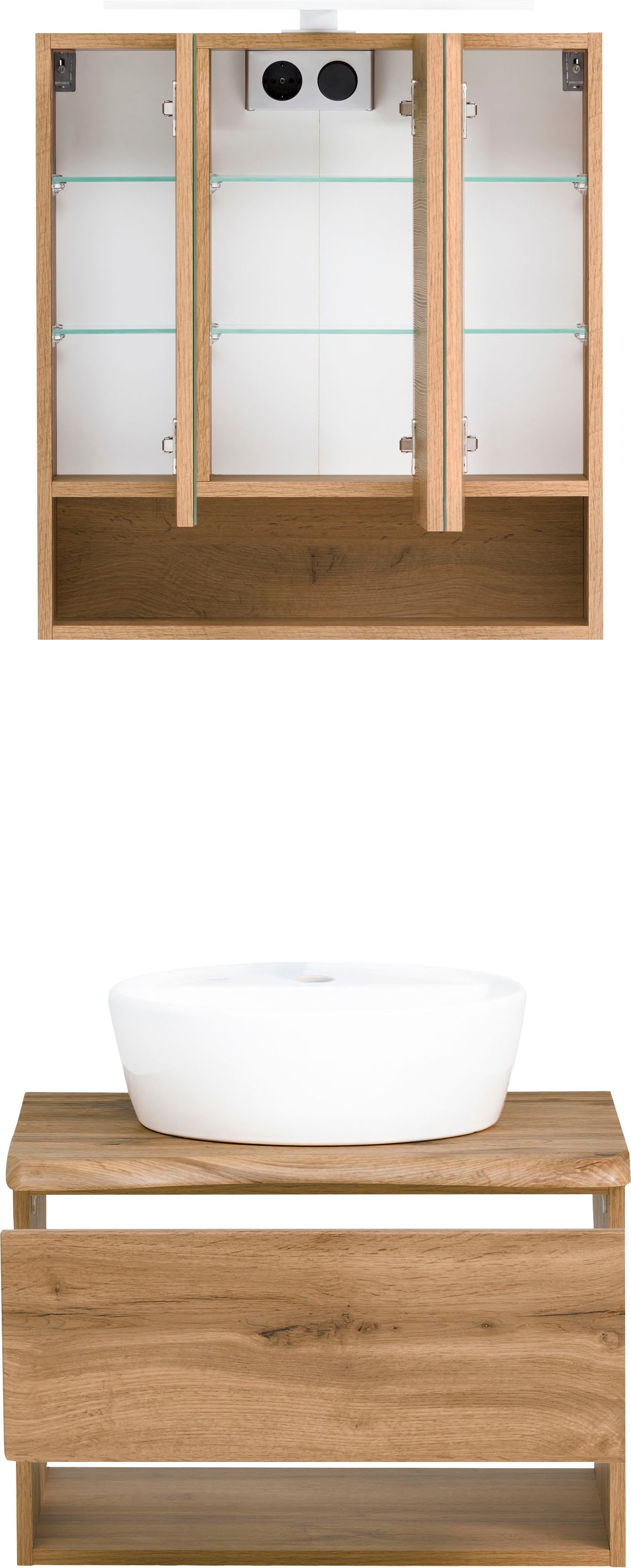 St., »Stubach«, und BAUR | Waschtisch), (2 Abdeckplatte MÖBEL Baumkante Spiegelschrank Badmöbel-Set HELD mit bestellen