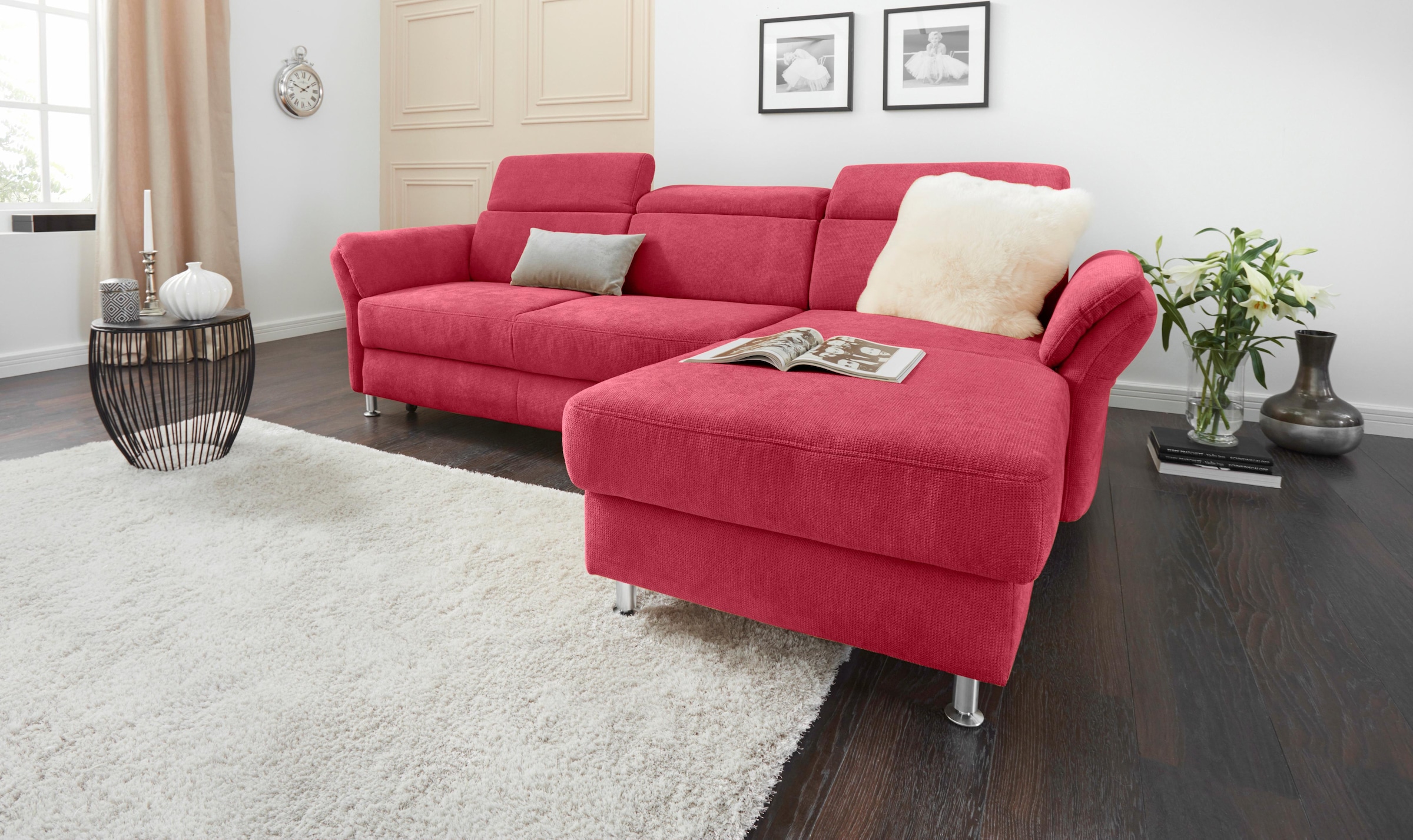 sit&more Ecksofa "Avignon L-Form" Kopfteilverstellung, wahlweise mit Schlaffunktion und Bettkasten
