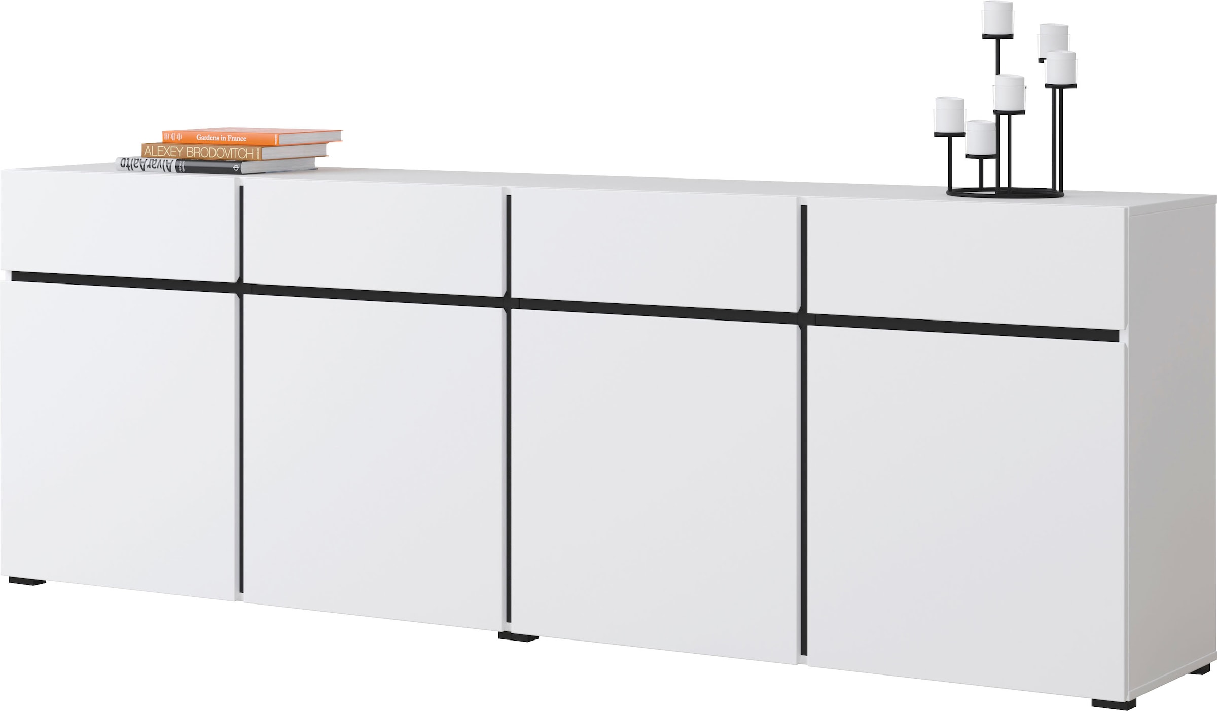 INOSIGN Sideboard »Cross,Breite 225 cm, moderne grifflose Kommode,4 Türen/4 Schubkästen«, Schubladenschrank mit viel Stauraum, Einlegeböden verstellbar