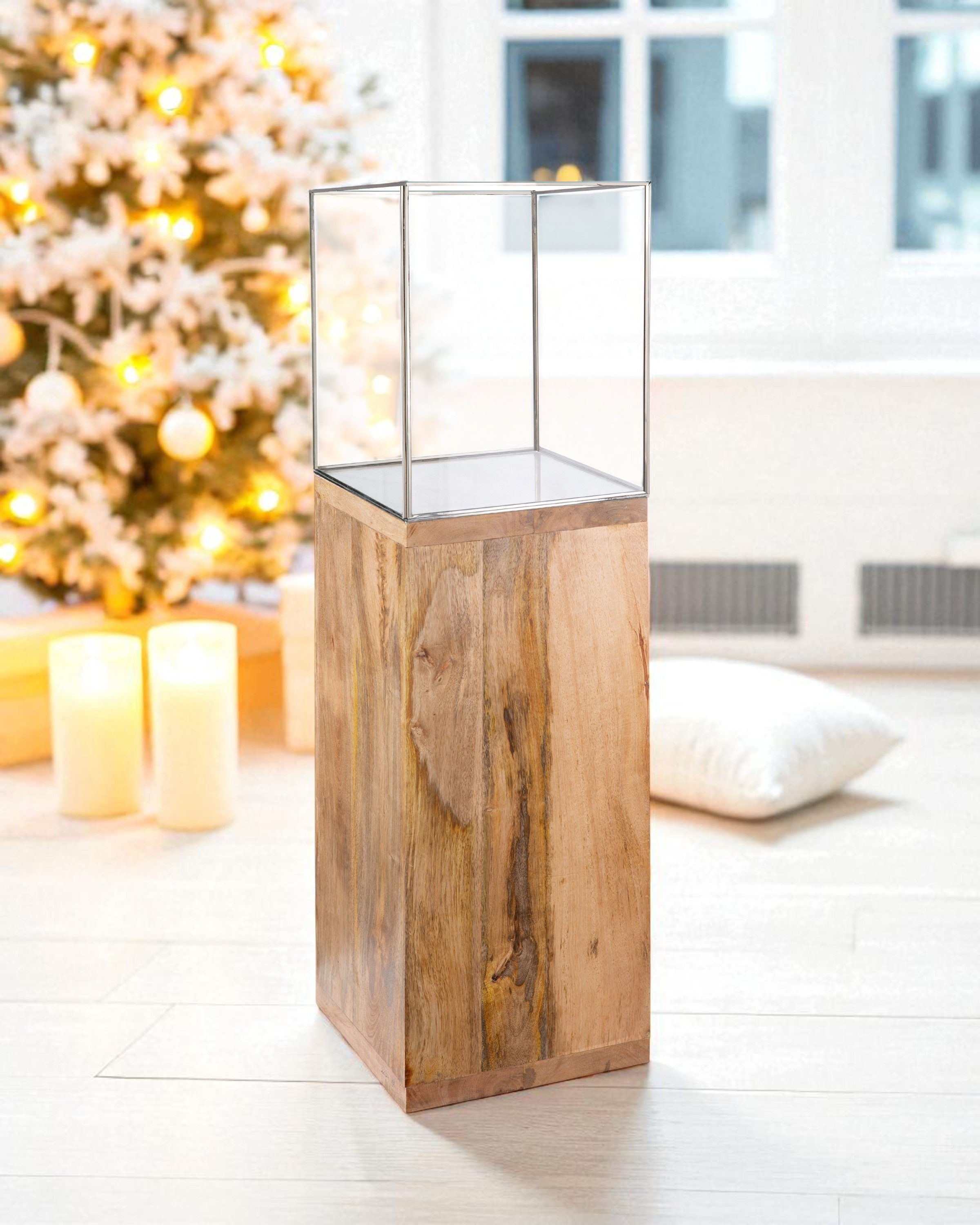 GILDE Bodenwindlicht "Kerzenhalter Säule" mit geöltem Mangoholz, Höhe ca. 9 günstig online kaufen