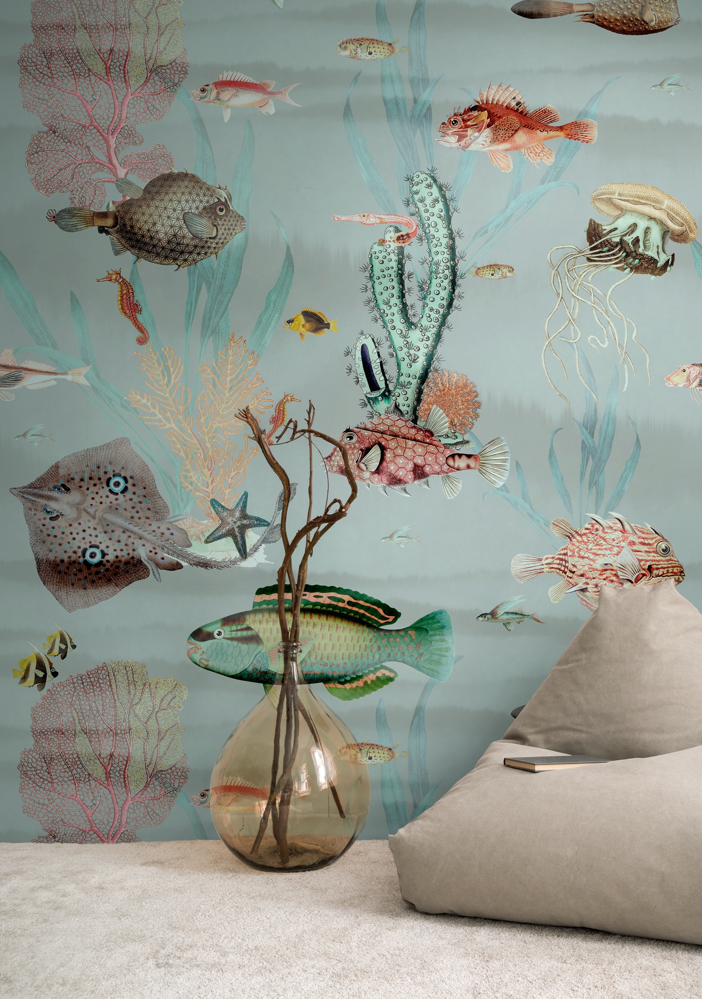 living walls Fototapete "THE WALL III Fisch-Tapete Motivtapete Tiere Meer" matt glatt Vliestapete Unterwasserwelt für Schlafzimmer Küche Wohnzimmer Fische