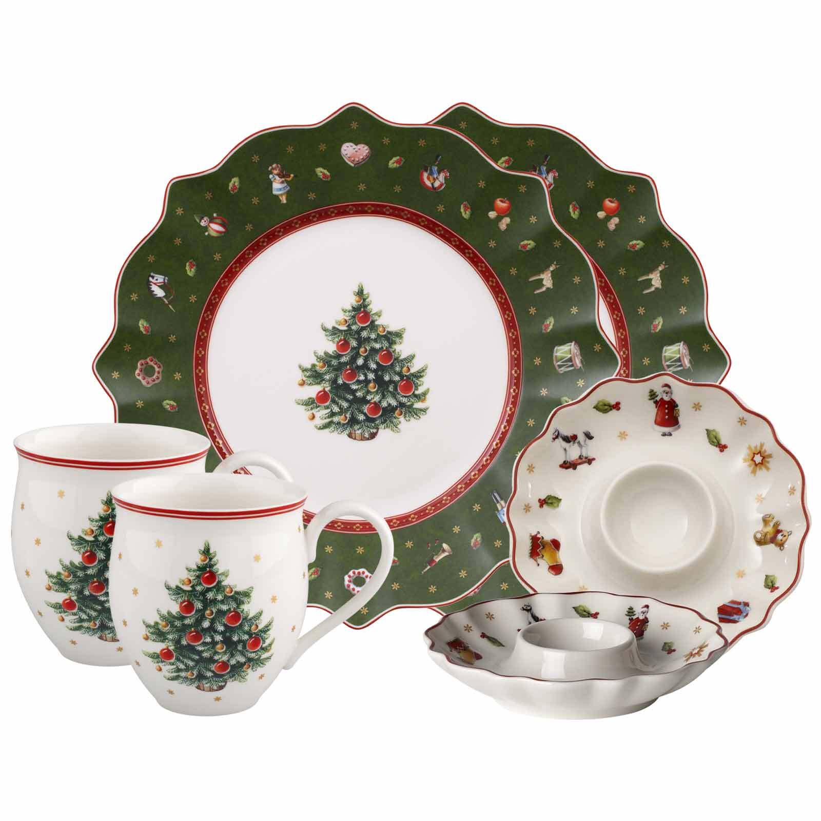 Villeroy & Boch Geschirr-Set "Frühstücks-Set Tannenbaum Toys Delight 6er Set grün-weiß" Handwäsche wird empfohlen