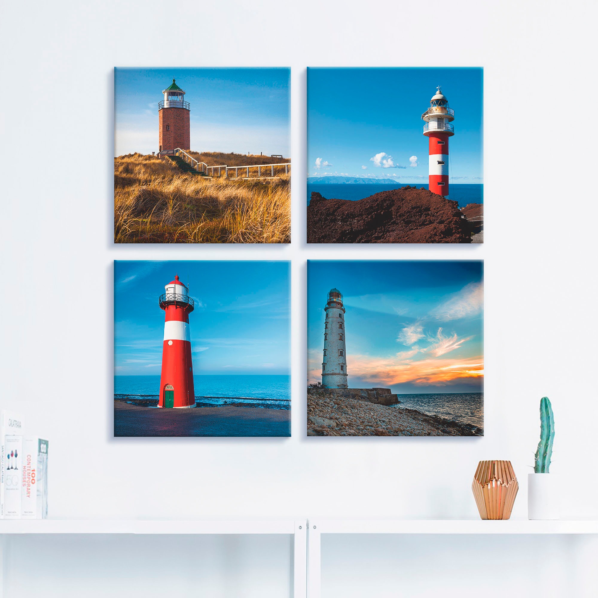 Artland Leinwandbild "Leuchtturm am Meer", Gebäude, (4 St.), 4er Set, versc günstig online kaufen