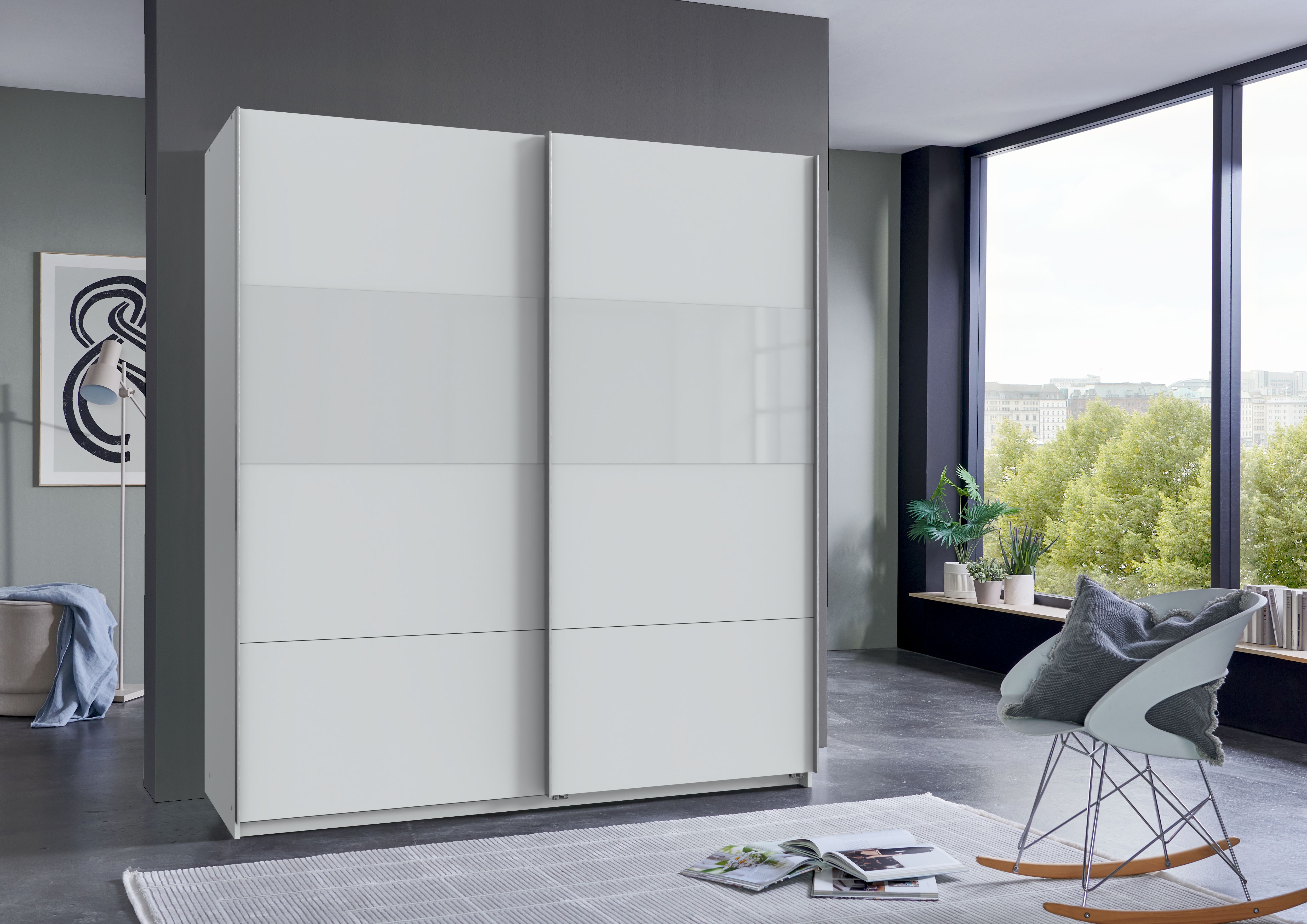 Wimex Schwebetürenschrank "Bramfeld Kleiderschrank" mit Glaselementen und zusätzlichen Einlegeböden