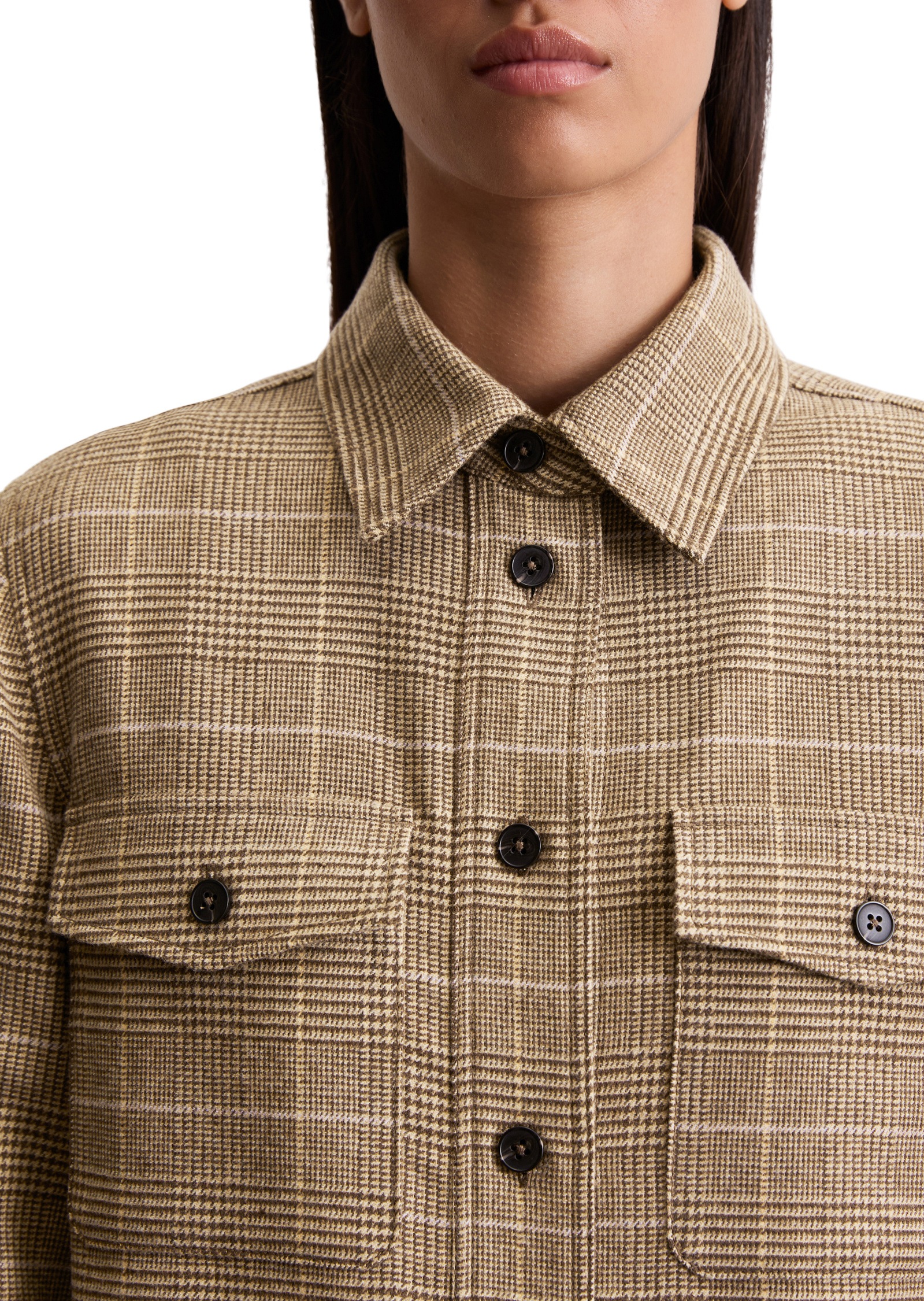 Kurzjacke MARC O'POLO "mit Glencheck-Karo", Damen, Gr. 42, medium braun, Obermaterial: 41% Schurwolle, 29% Viskose, 29% Polyester, 1% Elasthan, kariert, regular fit, Manschette, Jacken Kurzjacke 3