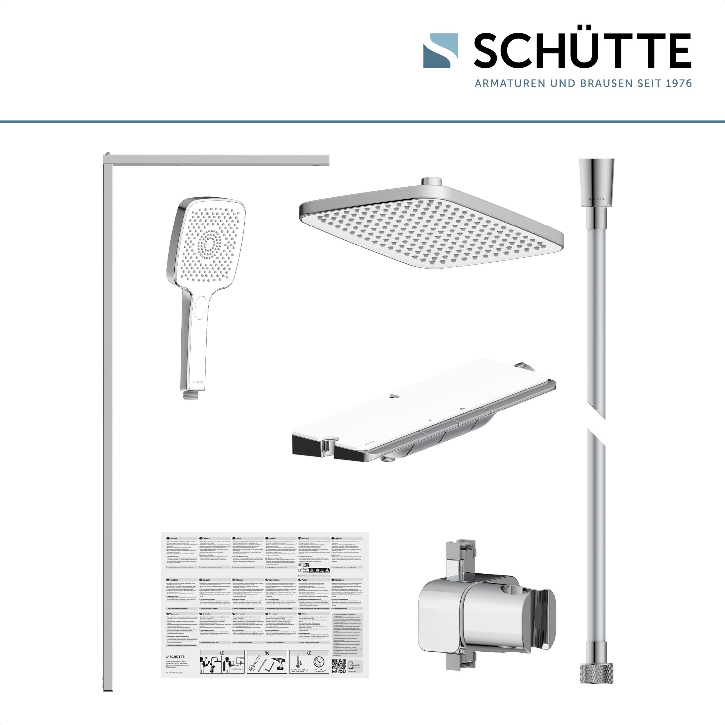 Schütte Duschsystem »HAWAII Überkopfbrause-Set«, (Komplett-Set, Inkl. Montagematerial und Dichtungen), mit Thermostatarmatur, Glasablage, Brausehalter