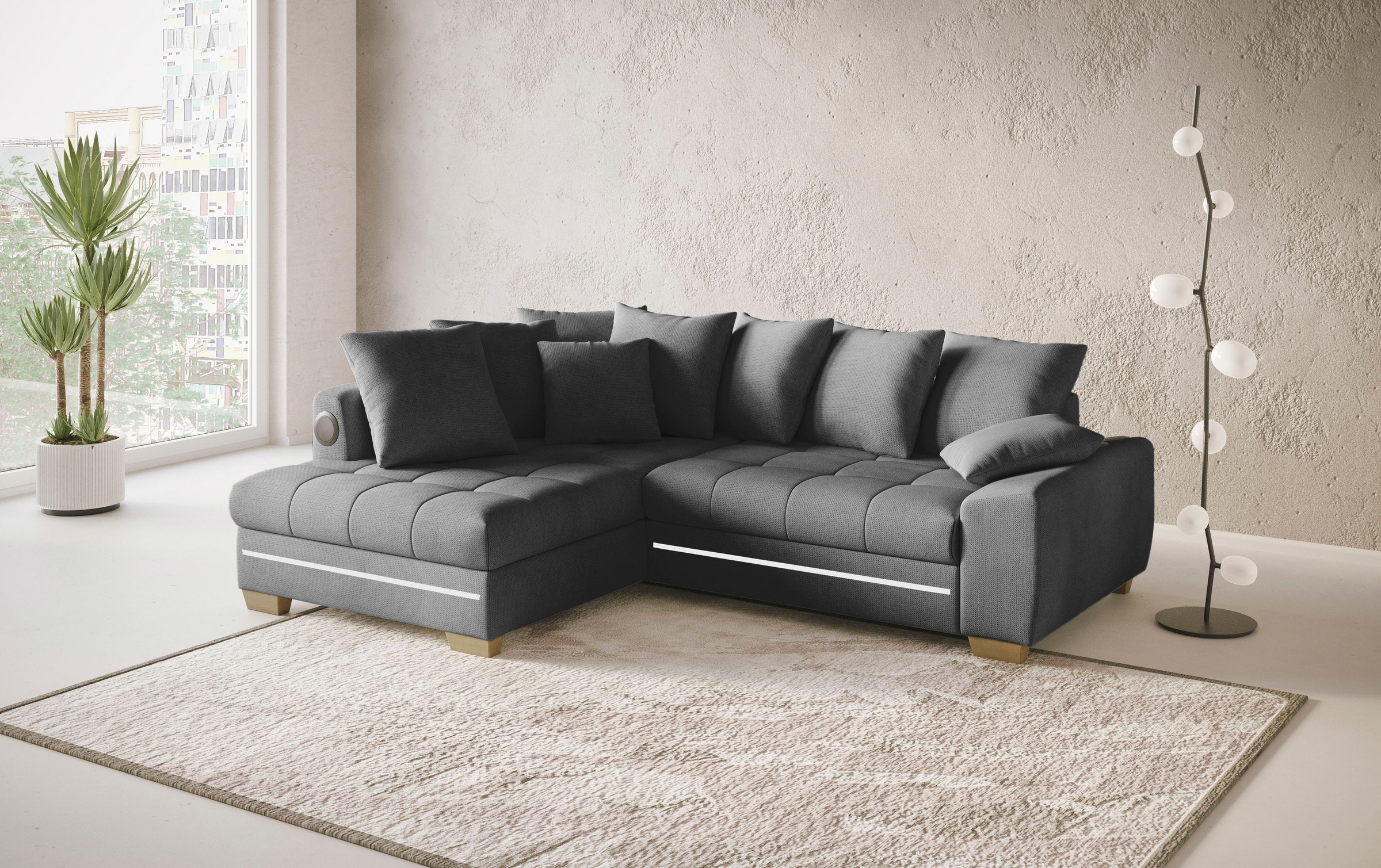 Mr. Couch Ecksofa »Nikita II, L-Form«, mit Kaltschaum, RGB-LED, Soundsystem, wahlweise mit Bett, Bettkasten