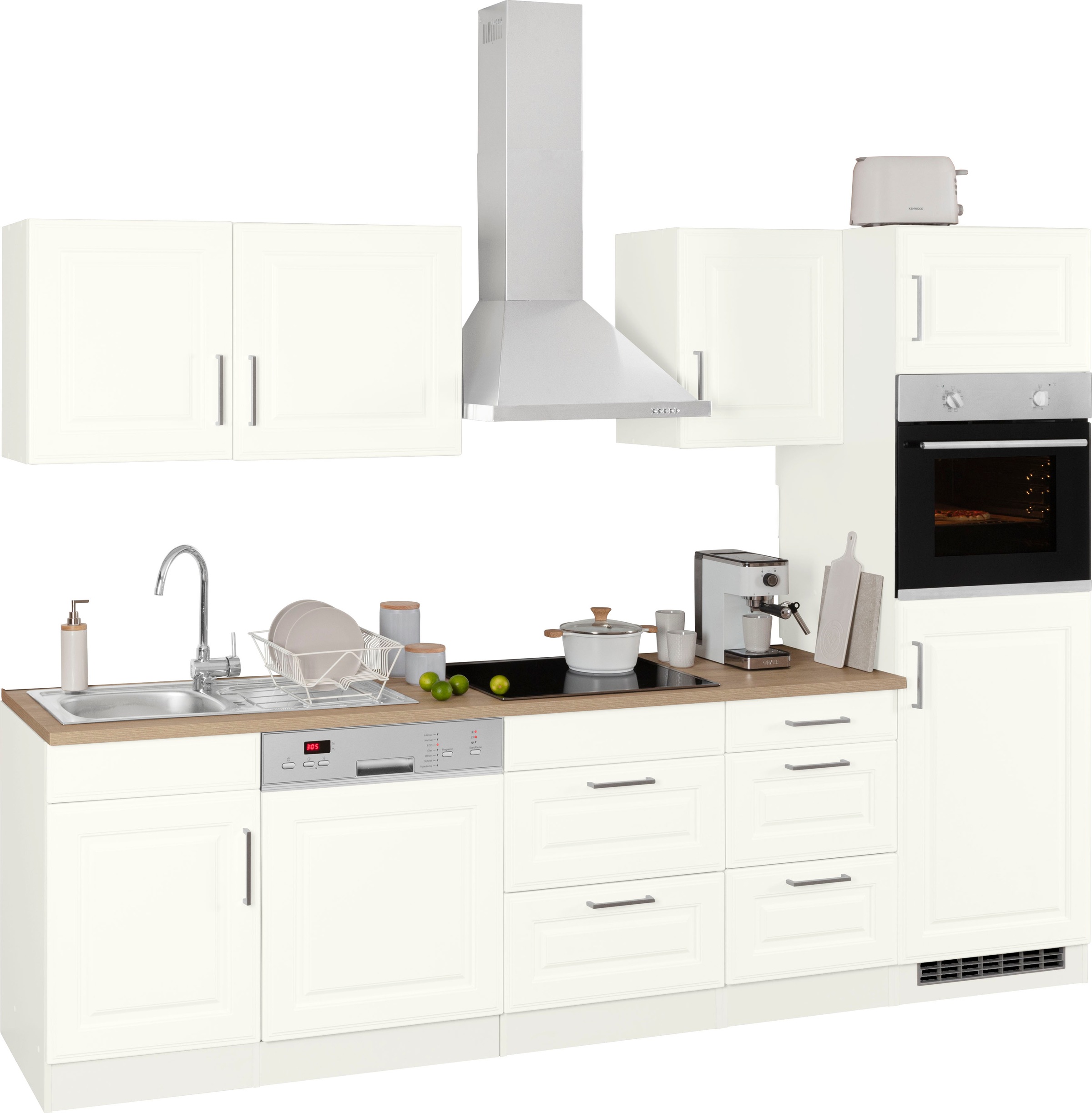 KOCHSTATION Küchenzeile »KS-Stockholm« Breite 280 cm, mit hochwertigen MDF Fronten im Landhaus-Stil