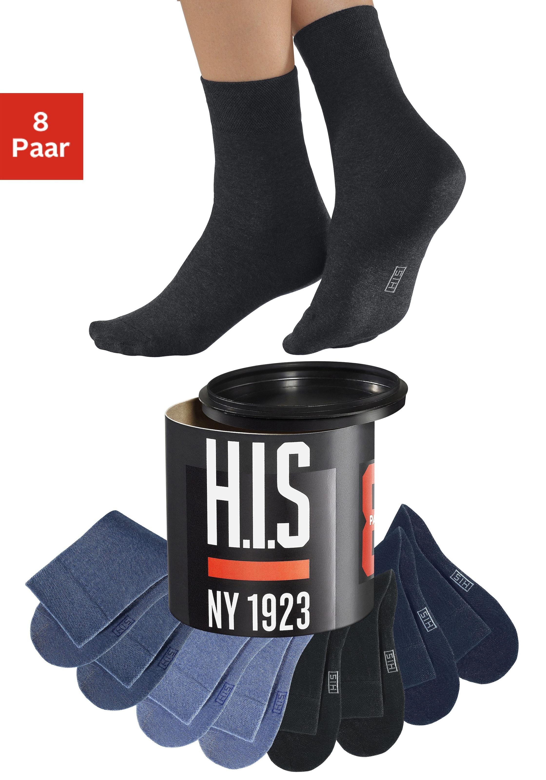 H.I.S Socken, (Dose, 8 Paar), in der Geschenkdose