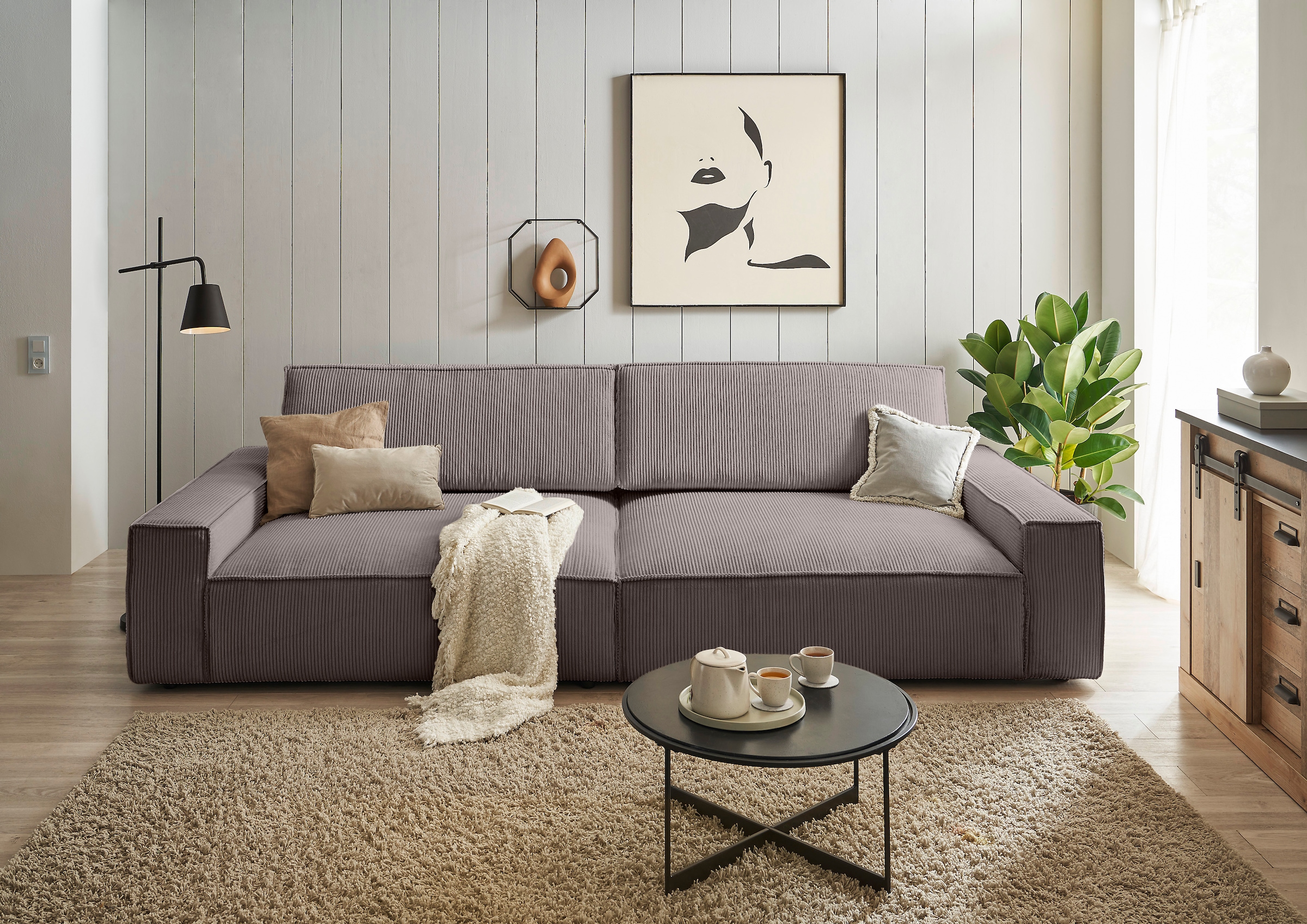 Home affaire Big-Sofa »NEU: SHERWOOD XXL, Big-Sofa (316cm), extra tiefe Sitzfläche 95 cm«, bequemer Sitzkomfort, Cord u. Leinenoptik, Kedernaht