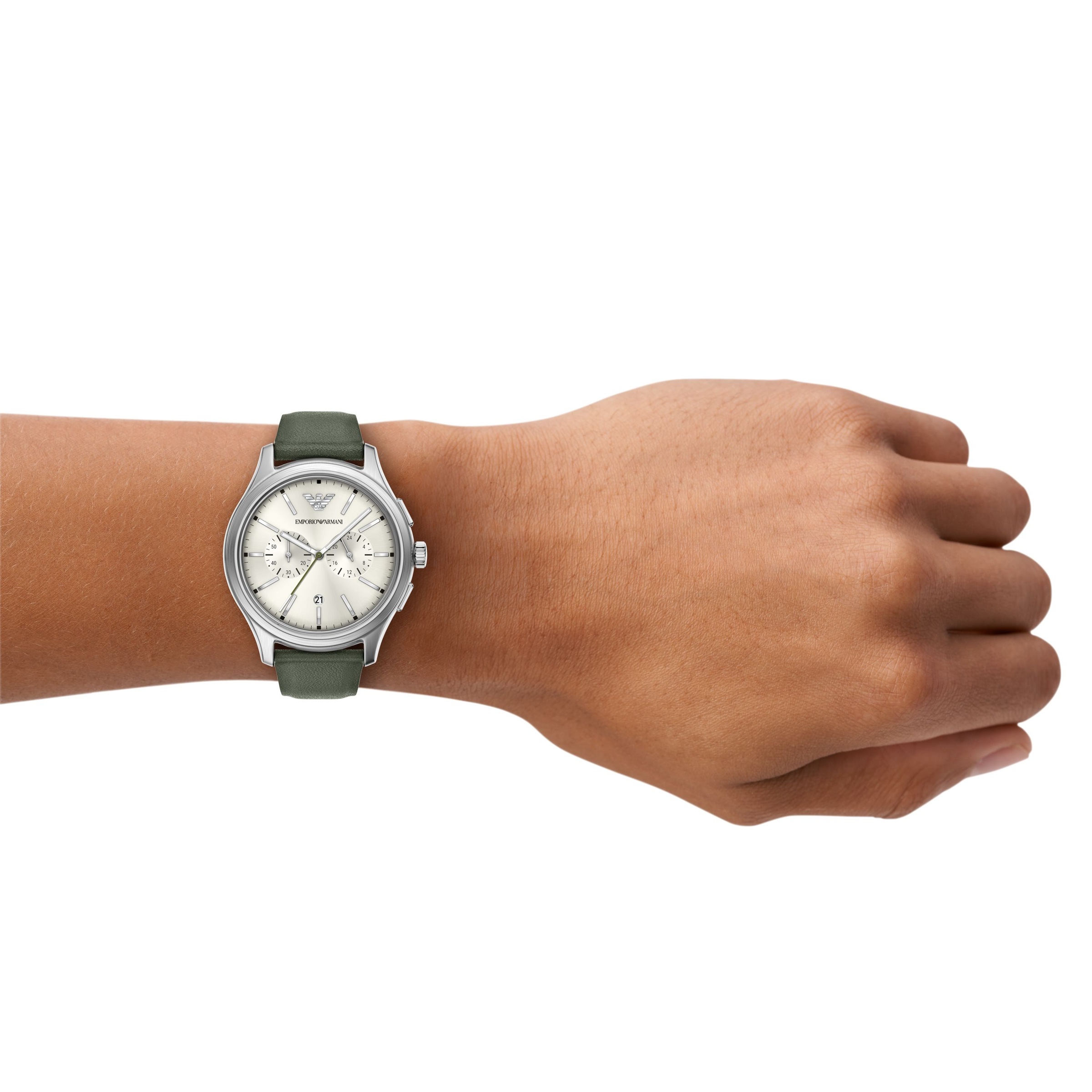 Emporio Armani Chronograph Quarzuhr, Armbanduhr, Lederarmband, analog, Tag, Stoppfunktion